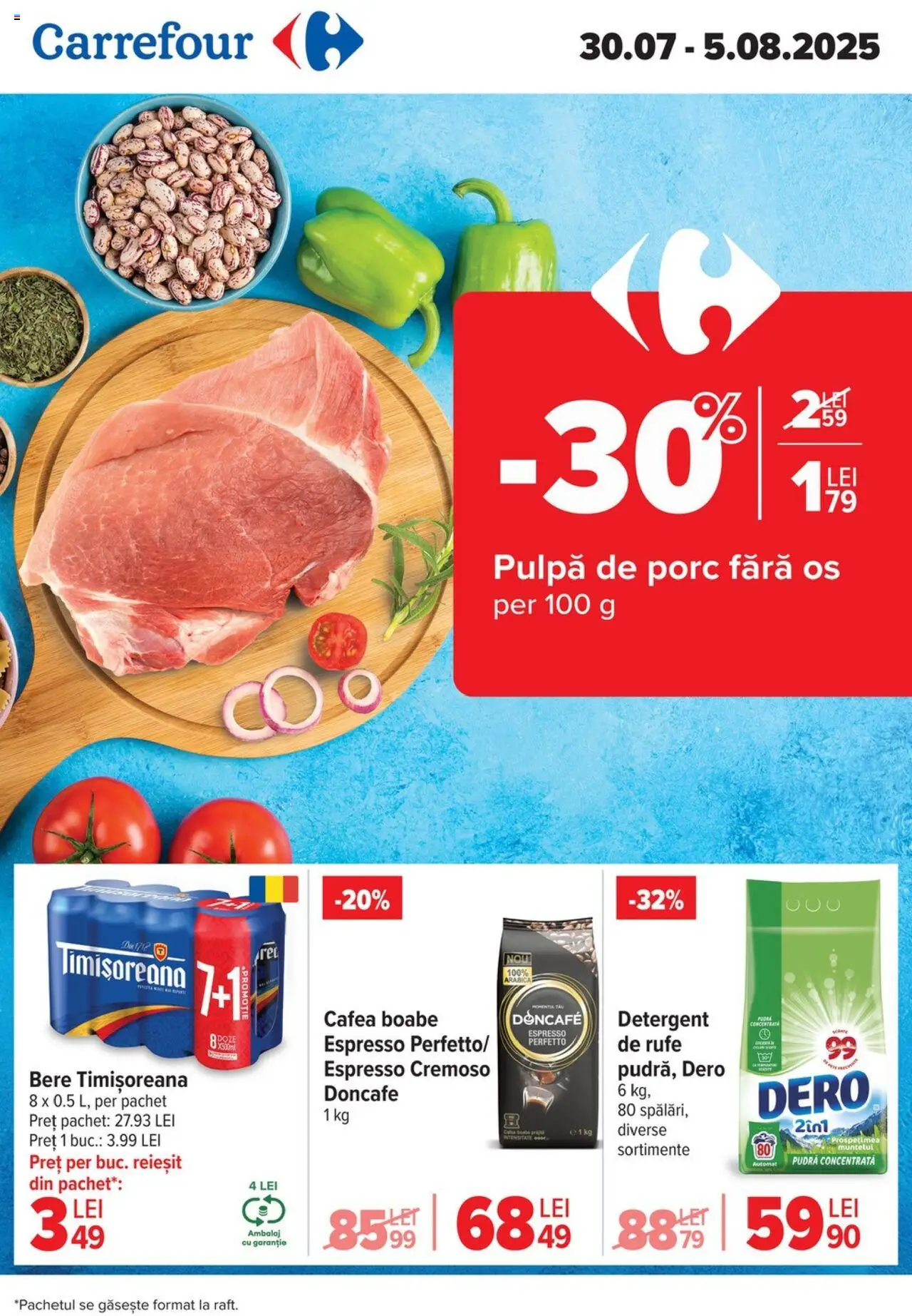 Catalog Carrefour 30 Iulie - 4 August 2025 | Pagina 1 | Produse: Pudră, Cafea, Bere, Detergent