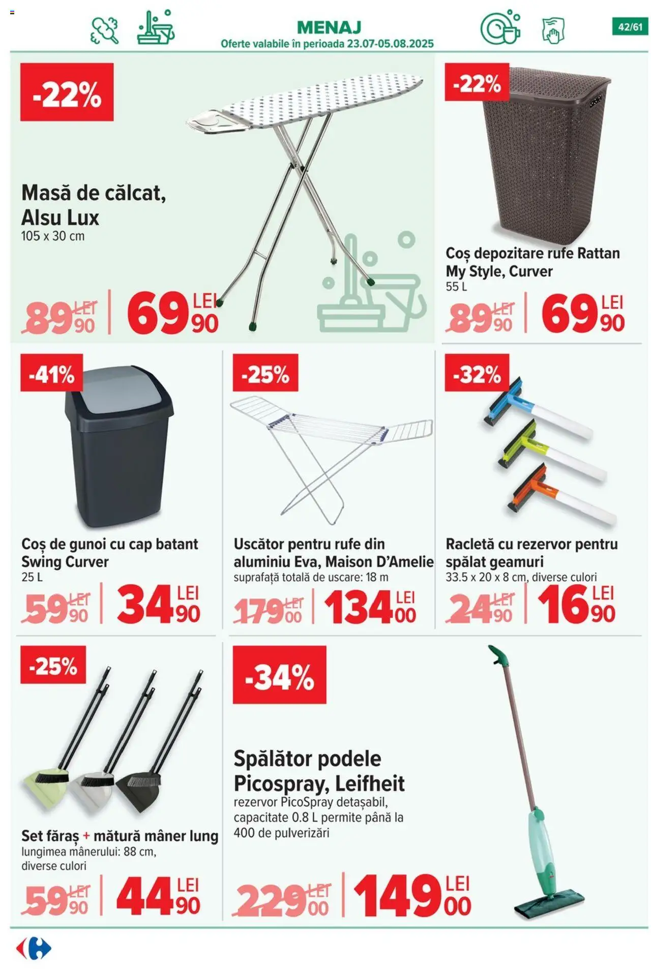 Catalog Carrefour 30 Iulie - 4 August 2025 | Pagina 43 | Produse: Uscător, Mătură, Coș, Masă