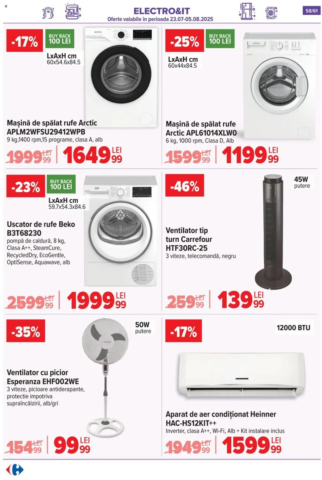 Catalog Carrefour 30 Iulie - 4 August 2025 | Pagina 59 | Produse: Mașină De Spălat, Uscător, Aer Condiționat, Ventilator