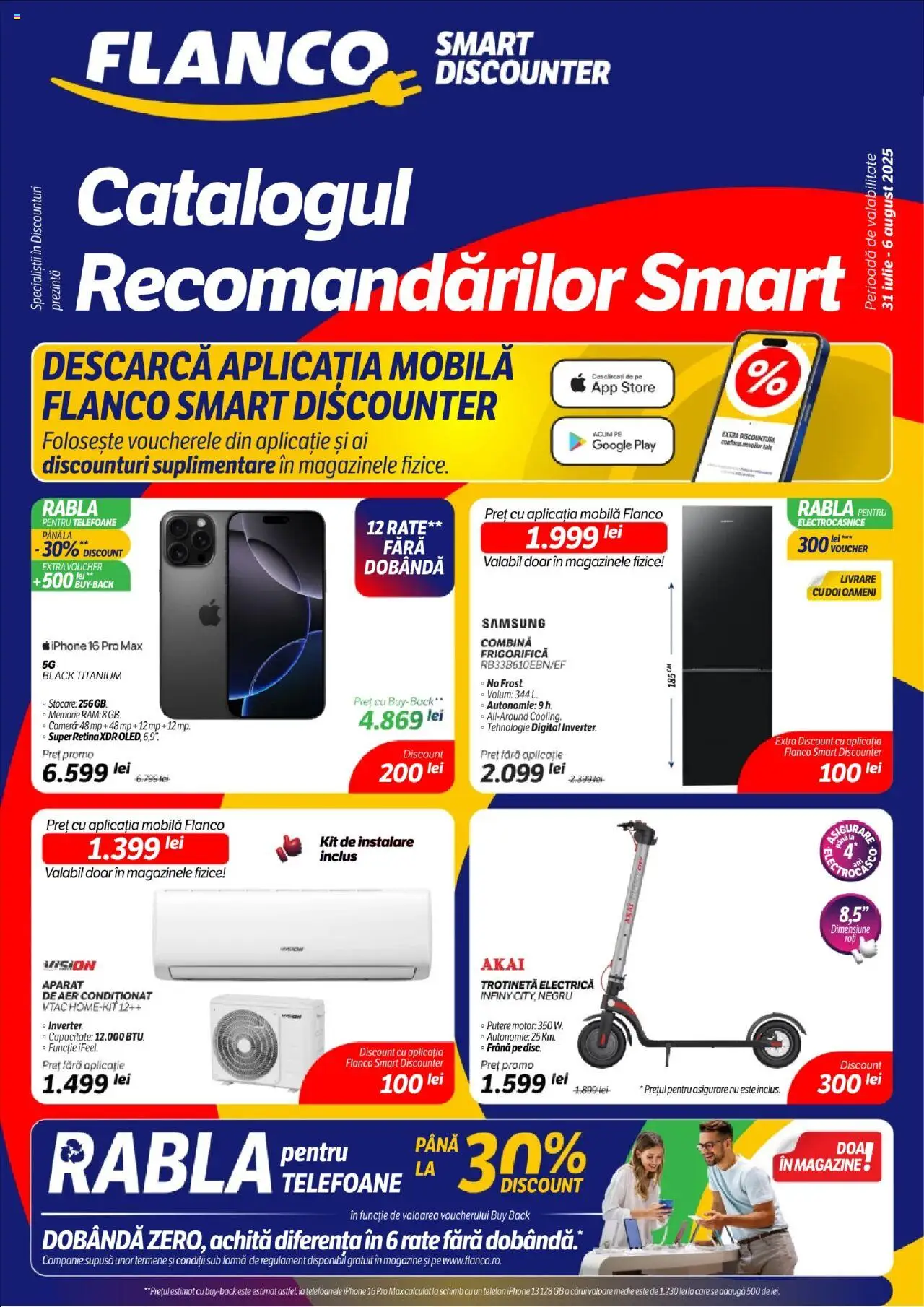 Catalog Flanco 31 Iulie - 5 August 2025 | Pagina 1 | Produse: Telefon, Memorie, Trotinetă electrică, Cameră