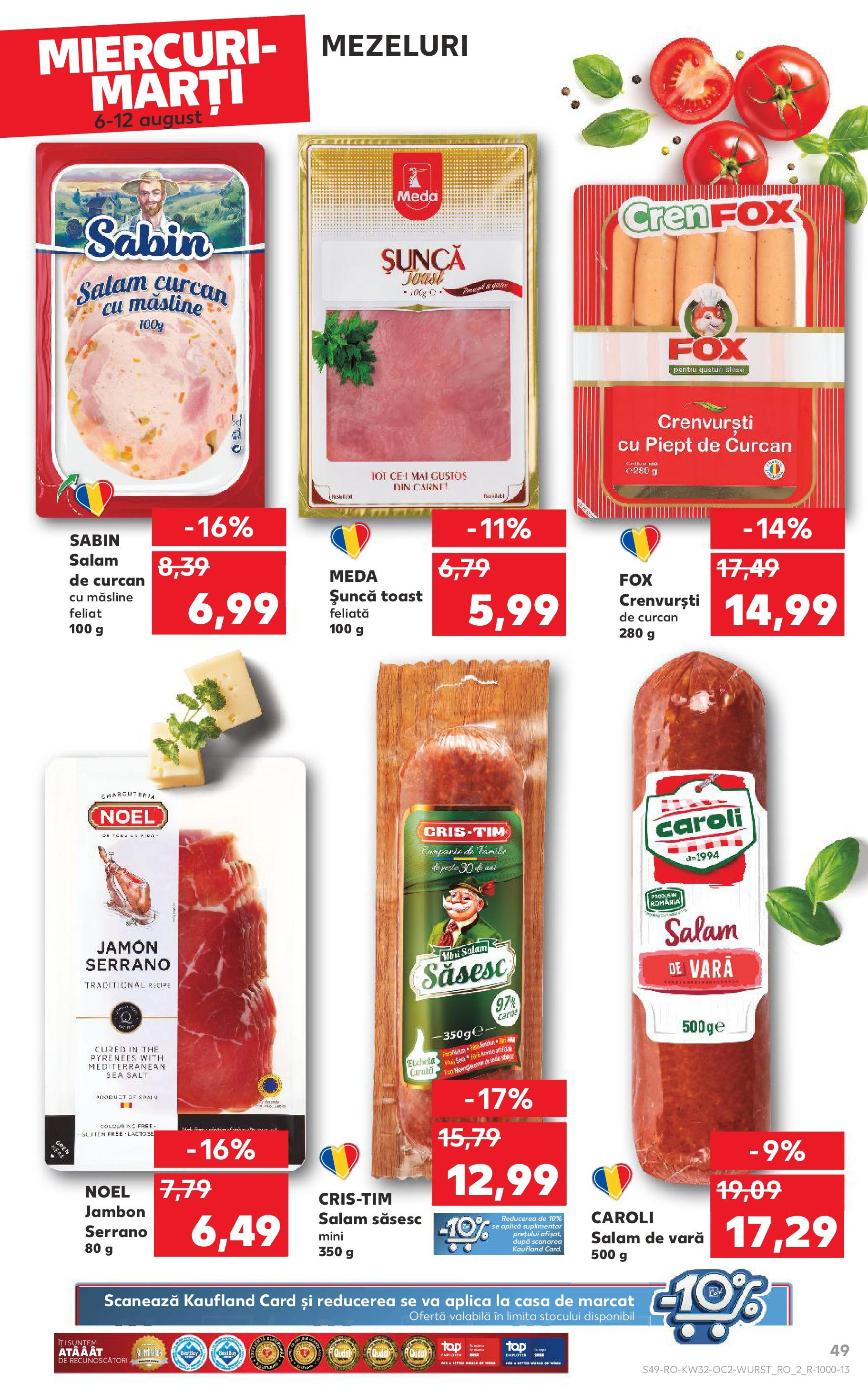 Catalog Kaufland 6 - 11 August 2025 | Pagina 49 | Produse: Măsline, Crenvurști, Salam, Șuncă
