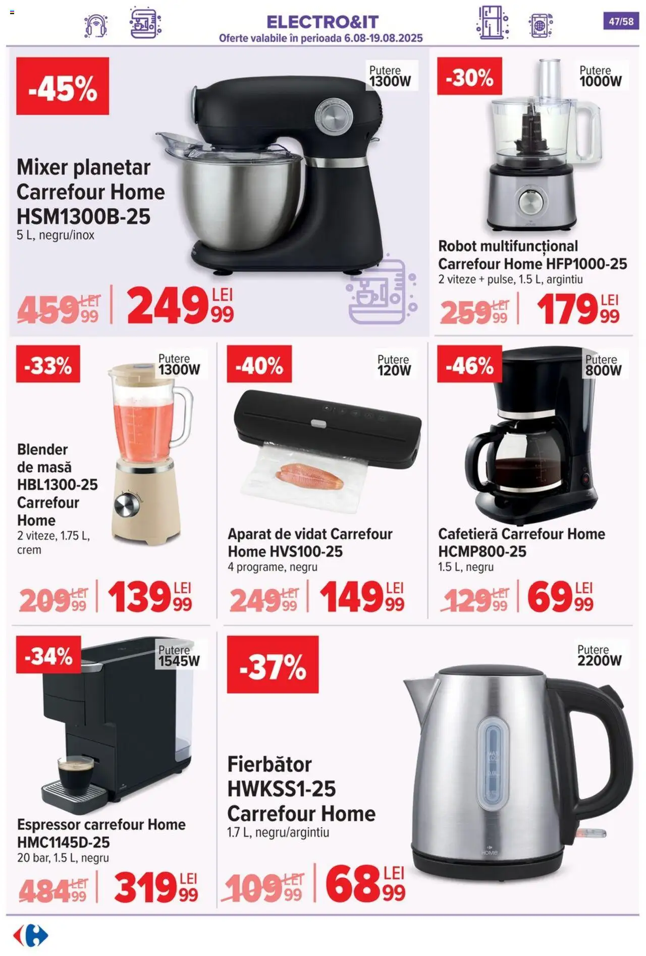 Catalog Carrefour 6 - 11 August 2025 | Pagina 48 | Produse: Espressor, Blender, Cafetieră, Robot