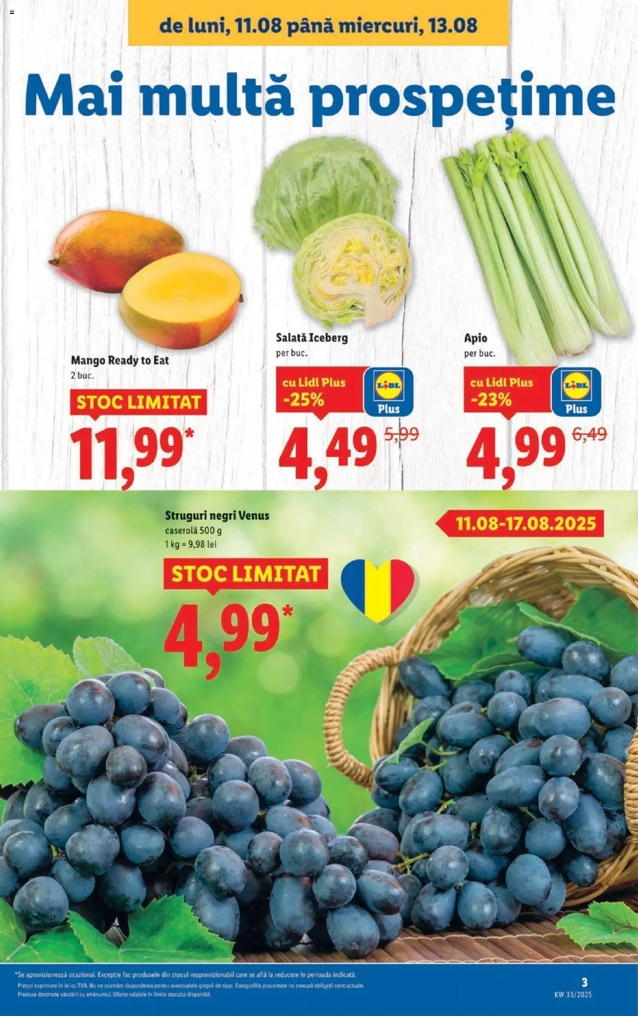 Catalog LIDL 11 - 16 August 2025 | Pagina 3 | Produse: Struguri, Salată, Mango