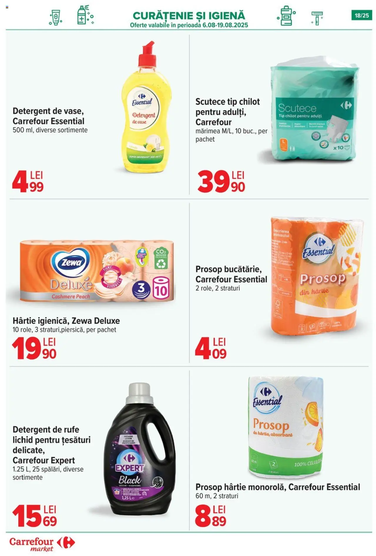 Catalog Carrefour 6 - 11 August 2025 | Pagina 18 | Produse: Role, Detergent, Scutece