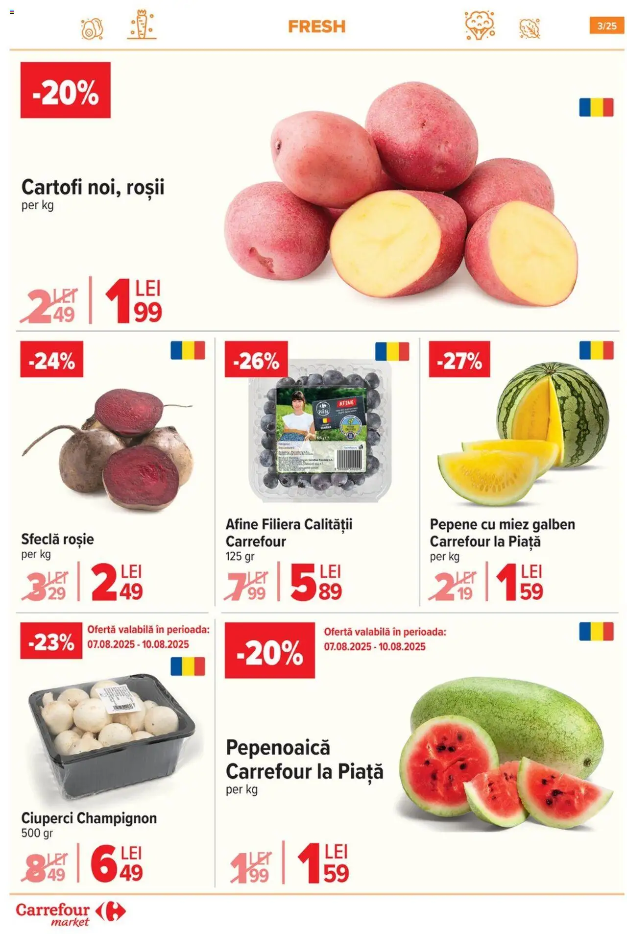 Catalog Carrefour 6 - 11 August 2025 | Pagina 3 | Produse: Afine, Ciuperci, Cartofi, Sfeclă