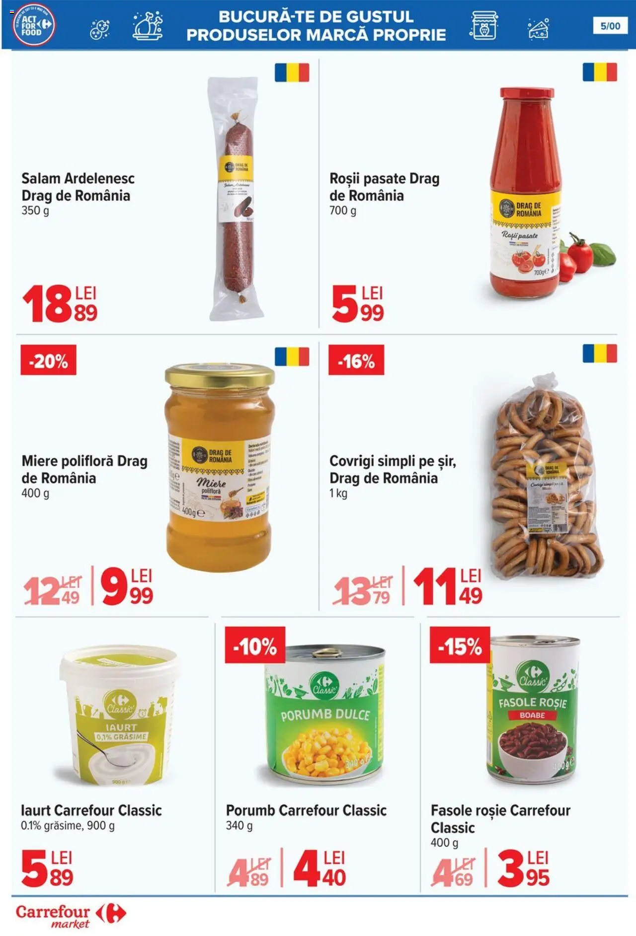 Catalog Carrefour 6 - 11 August 2025 | Pagina 5 | Produse: Miere polifloră, Iaurt, Salam, Roșii
