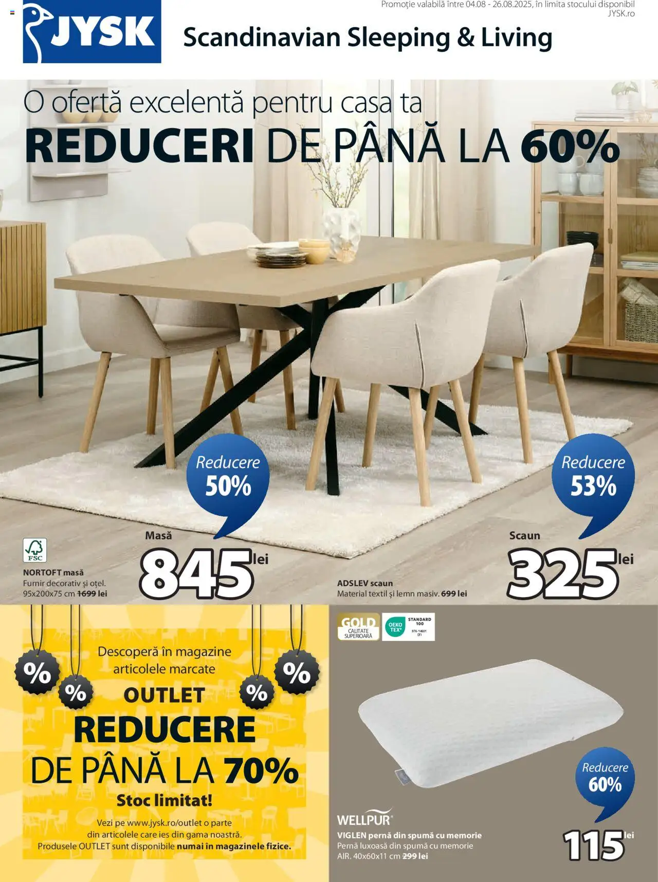 Catalog JYSK 4 - 25 August 2025 | Pagina 1 | Produse: Memorie, Pernă, Masă, Scaun