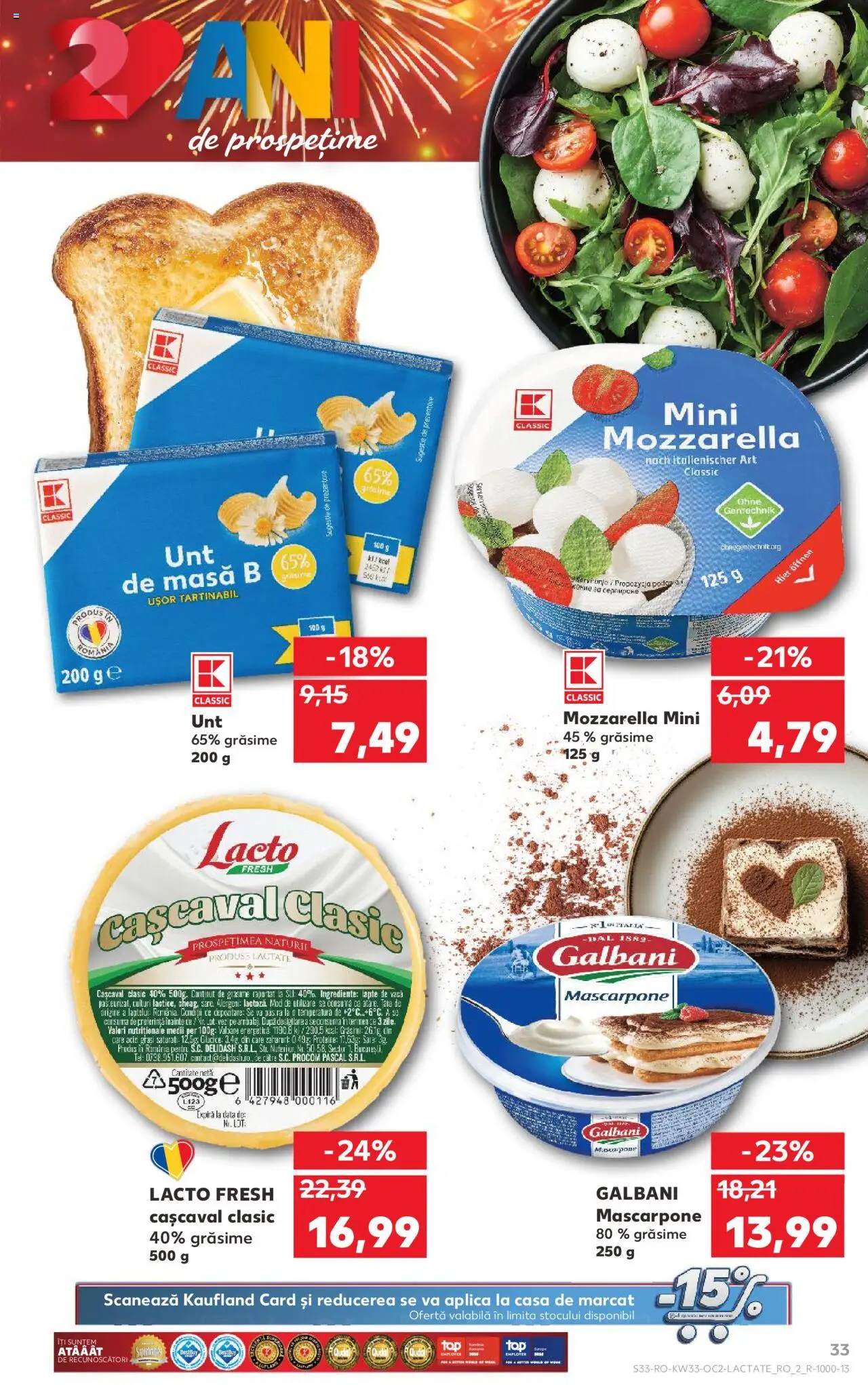 Catalog Kaufland 13 - 18 August 2025 | Pagina 33 | Produse: Masă, Cașcaval, Mozzarella, Unt