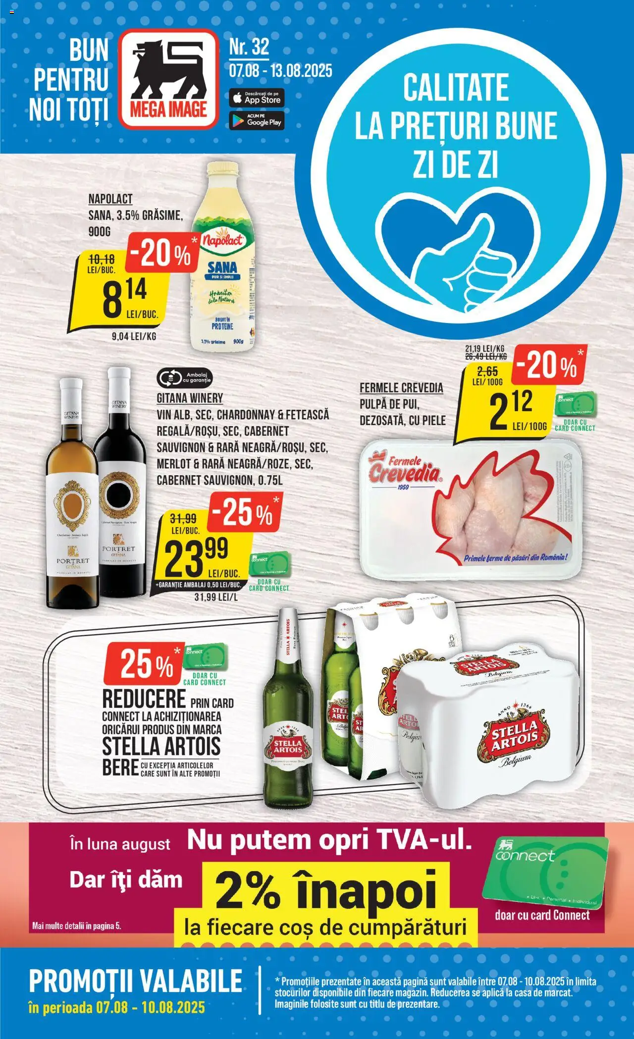Catalog Mega Image 7 - 12 August 2025 | Pagina 1 | Produse: Masaüstü kılıfı, Coș, Vin, Bere