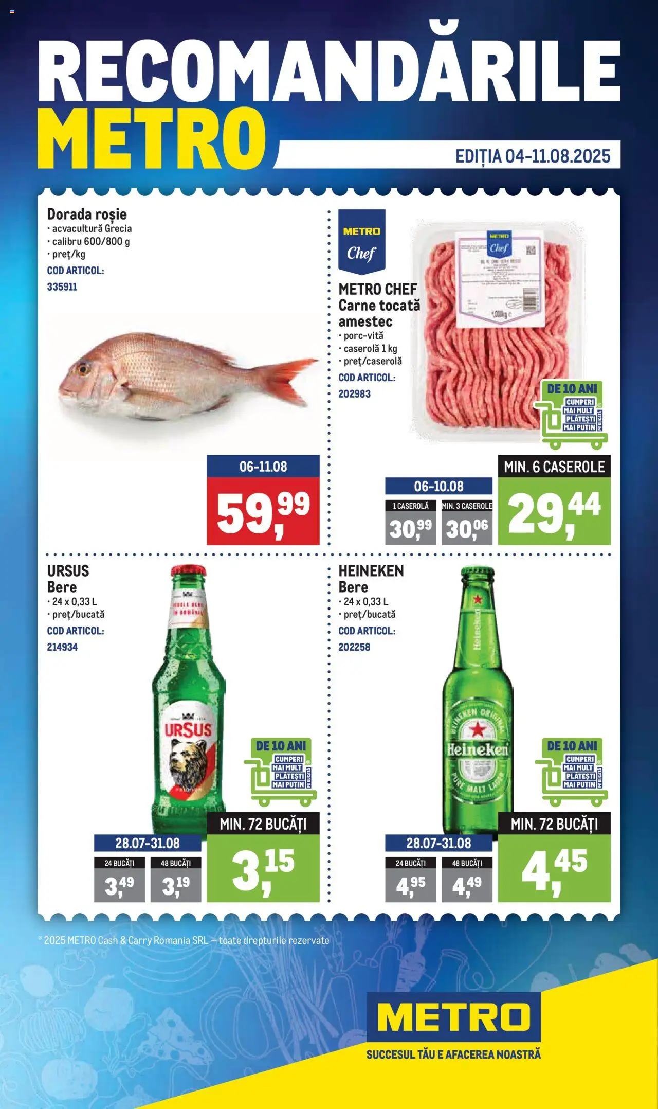 Catalog METRO 4 - 10 August 2025 | Pagina 1 | Produse: Caserole, Bere, Carne tocată