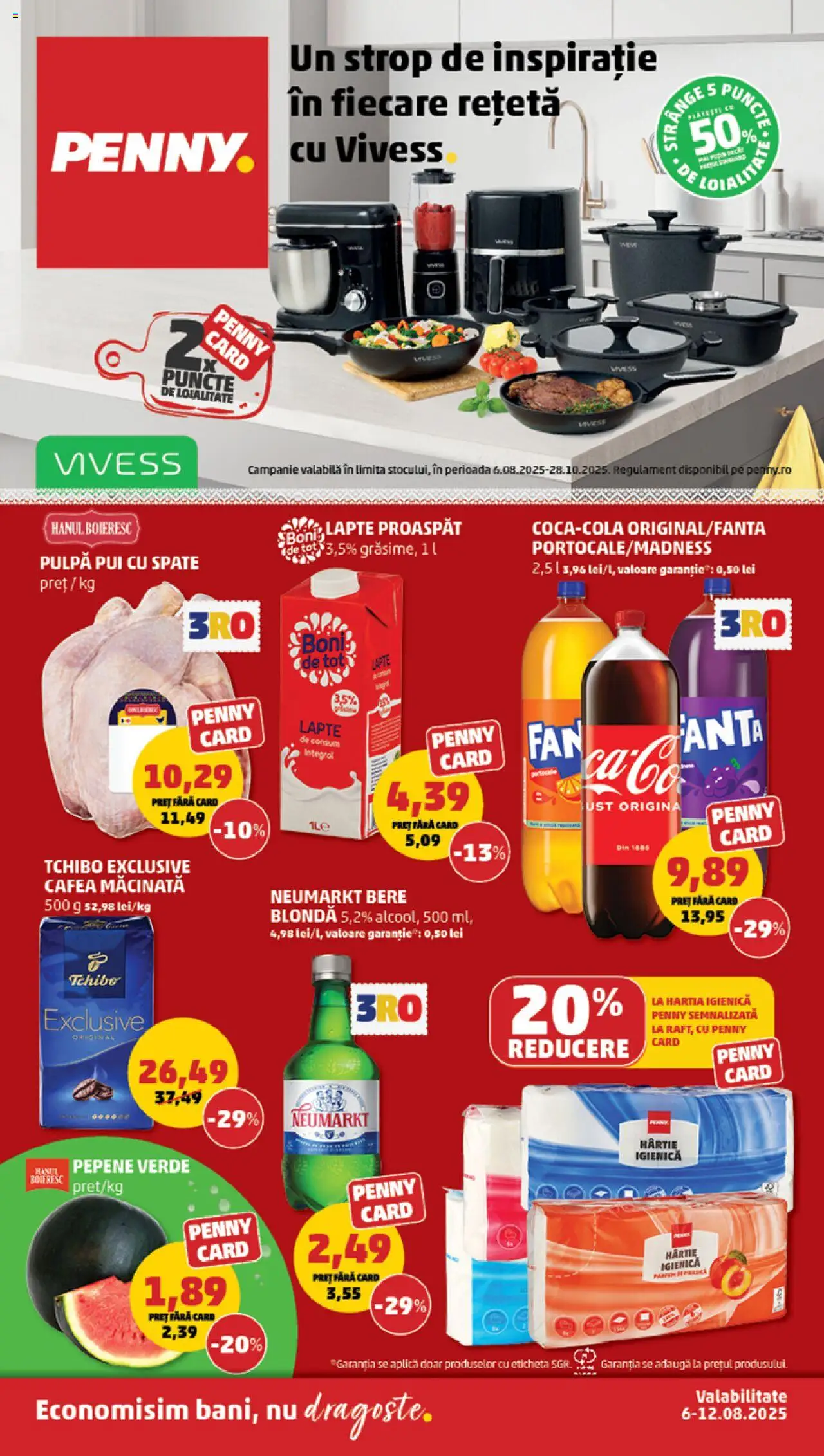 Catalog PENNY Market 6 - 11 August 2025 | Pagina 1 | Produse: Pepene Verde, Lapte, Cafea, Bere