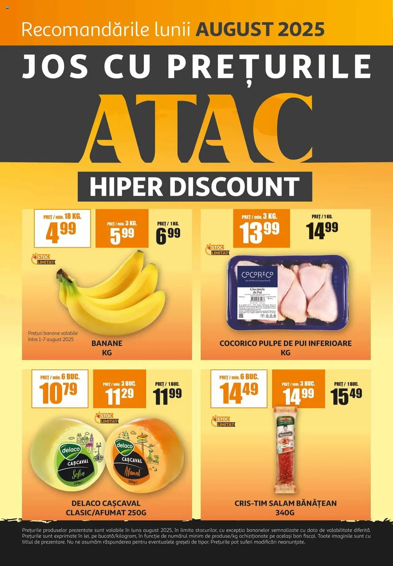Catalog Auchan 1 - 30 August 2025 | Pagina 1 | Produse: Light Kedi Konservesi, Hacıyatmaz Kedi Oyuncağı, Cașcaval, Salam