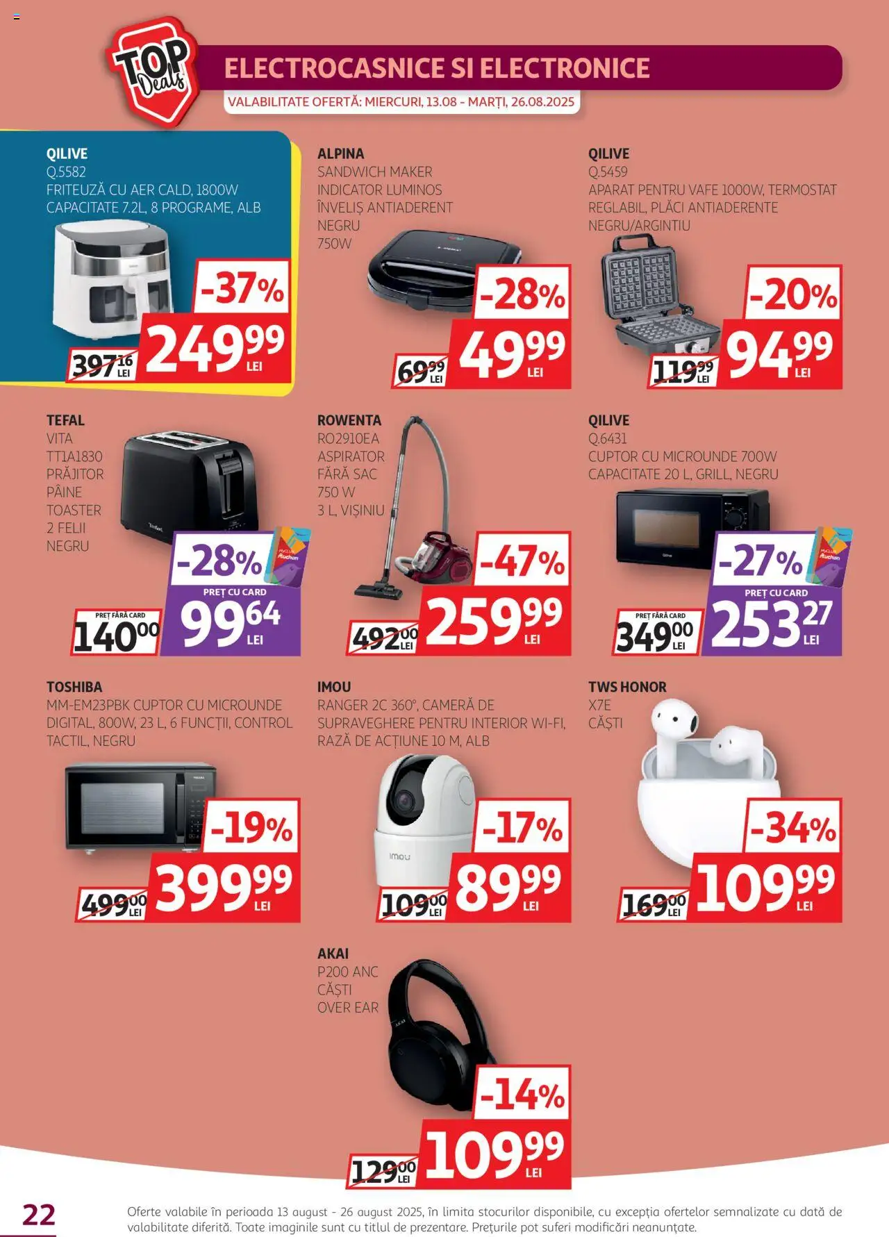 Catalog Auchan 13 - 25 August 2025 | Pagina 22 | Produse: Căști, Cameră, Cuptor, Cuptor Cu Microunde