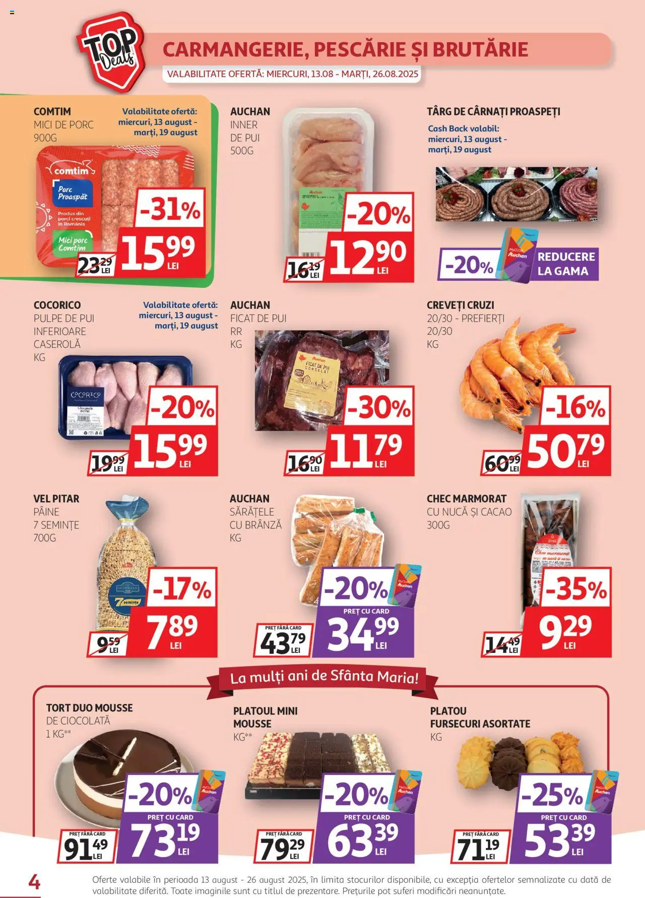 Catalog Auchan 13 - 25 August 2025 | Pagina 4 | Produse: Hacıyatmaz Kedi Oyuncağı, Brânză, Ciocolată, Cârnați