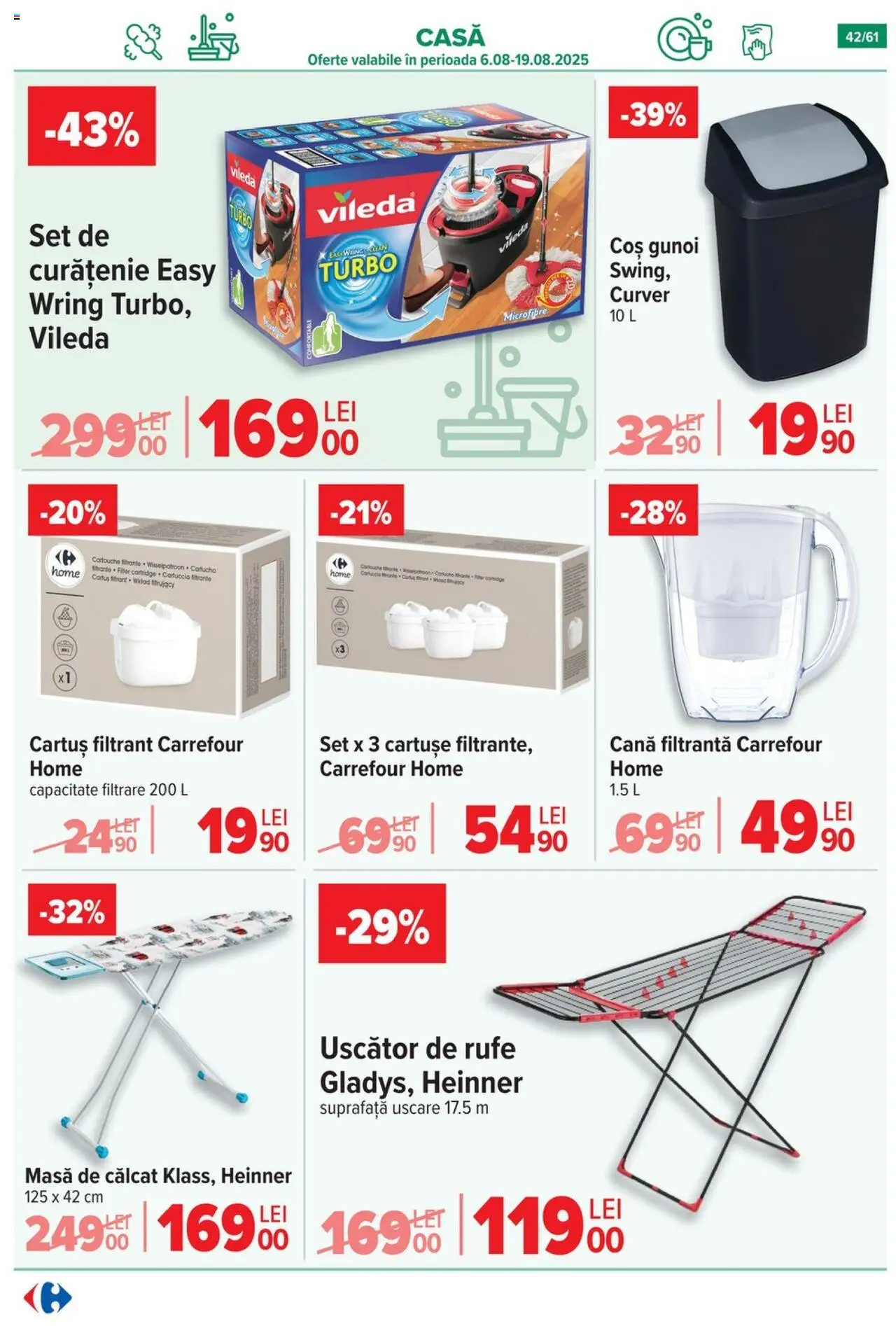 Catalog Carrefour 13 - 18 August 2025 | Pagina 43 | Produse: Uscător, Coș, Masă, Masă de călcat