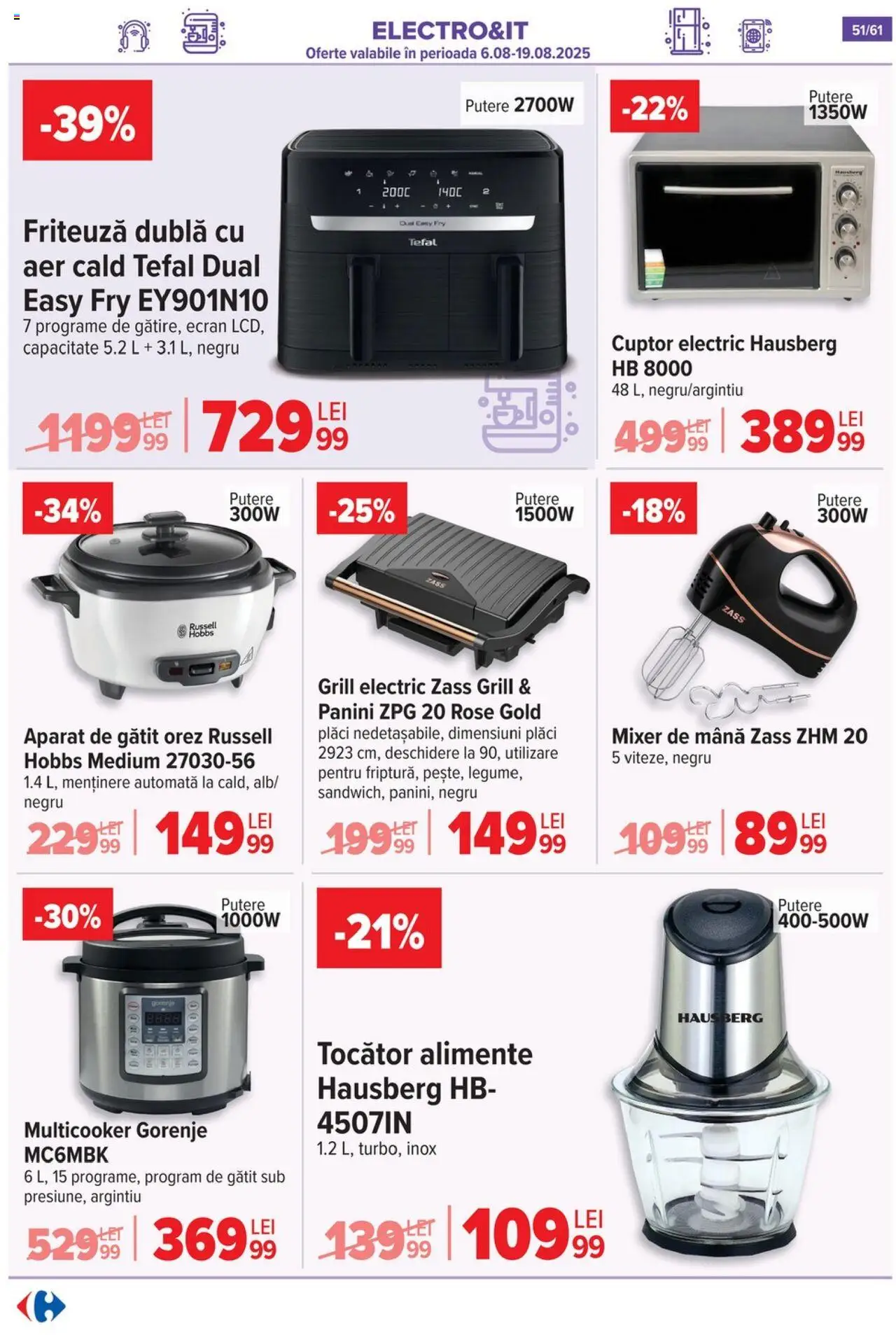 Catalog Carrefour 13 - 18 August 2025 | Pagina 52 | Produse: Cuptor, Mixer, Friteuză, Tocător
