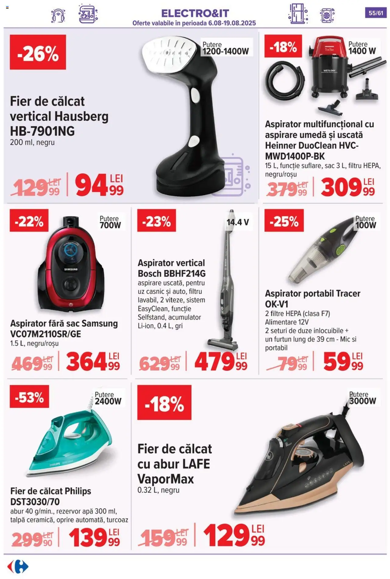 Catalog Carrefour 13 - 18 August 2025 | Pagina 56 | Produse: Enginar, Fier de călcat, Aspirator, Apă