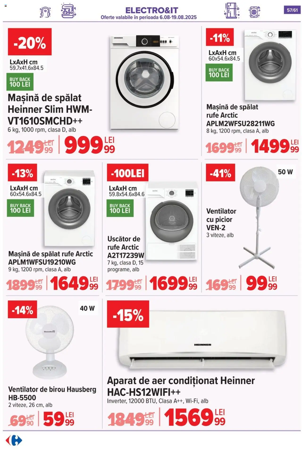 Catalog Carrefour 13 - 18 August 2025 | Pagina 58 | Produse: Mașină De Spălat, Uscător, Aer Condiționat, Ventilator