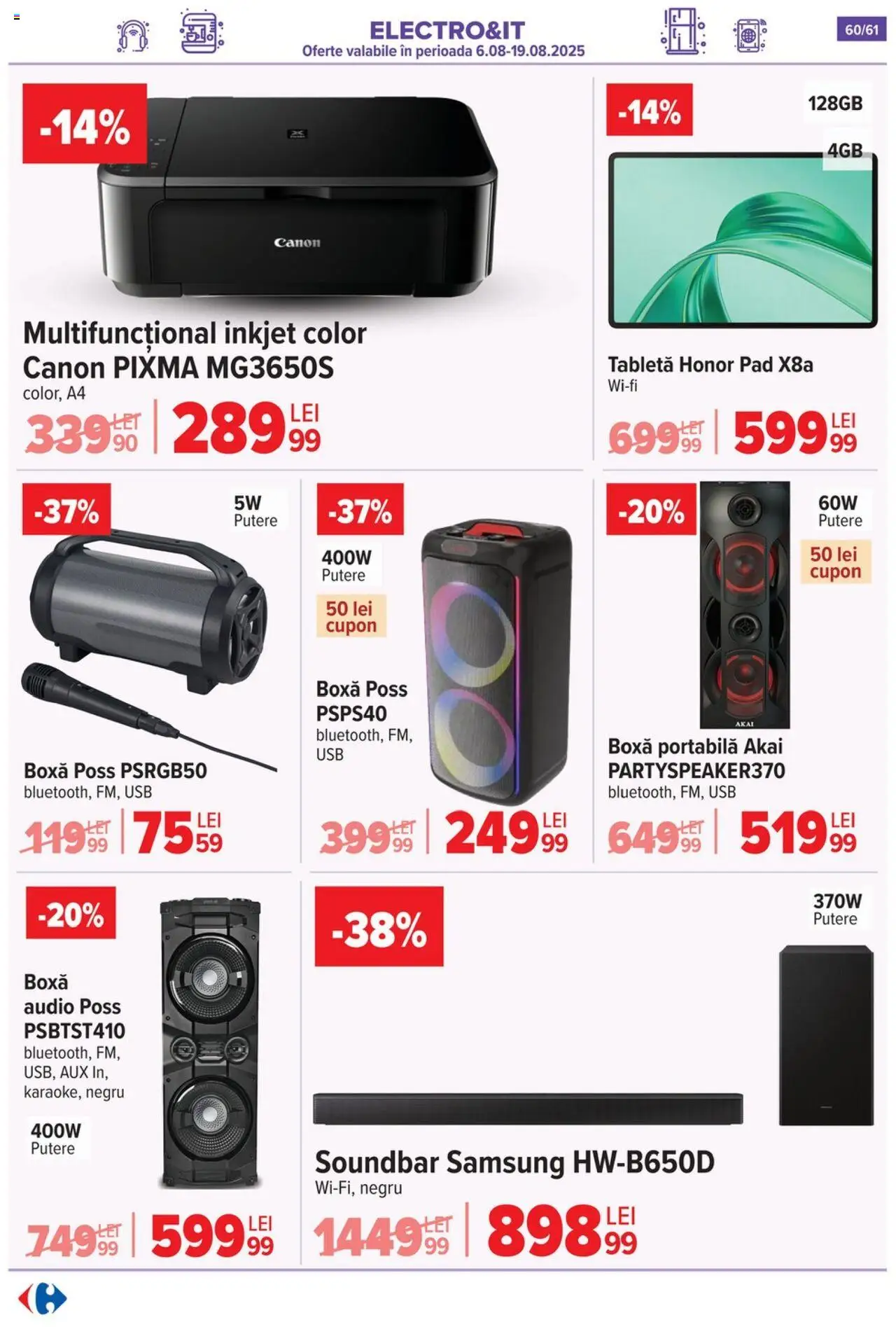 Catalog Carrefour 13 - 18 August 2025 | Pagina 61 | Produse: Soundbar, Tabletă, Usb, Boxă portabilă