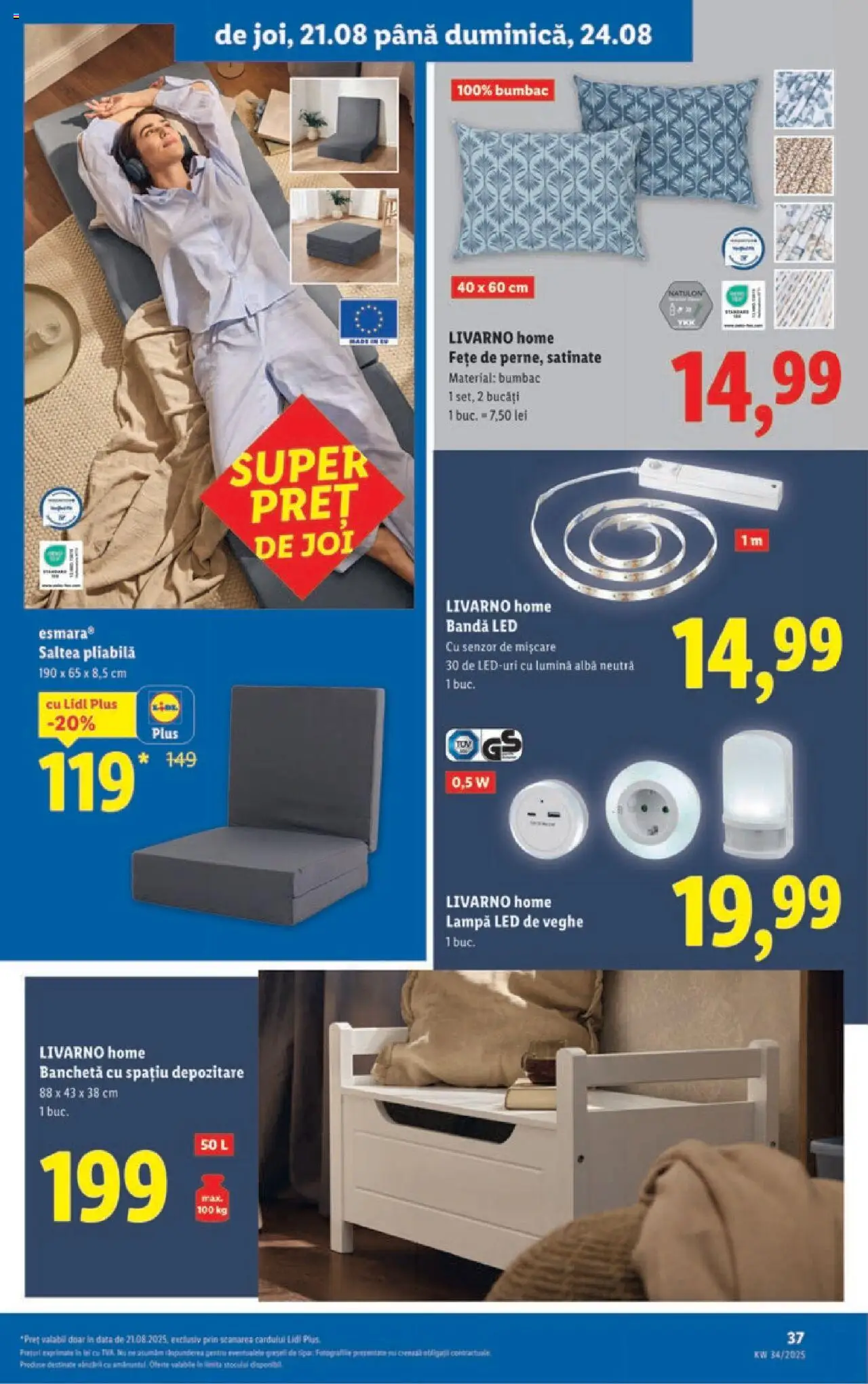 Catalog LIDL 18 - 23 August 2025 | Pagina 37 | Produse: Tavuk suyu, T cetveli, Saltea, Lampă