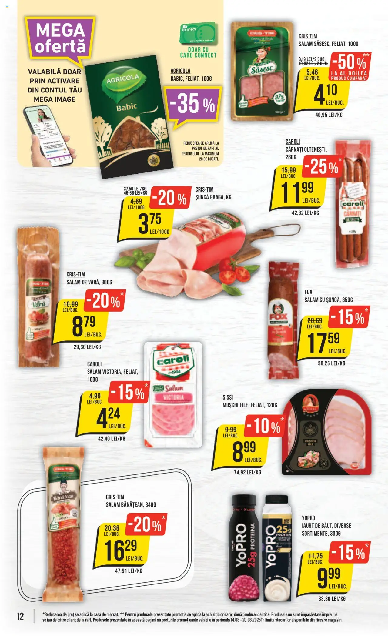 Catalog Mega Image 14 - 19 August 2025 | Pagina 12 | Produse: Iaurt, Salam, Șuncă, Cârnați