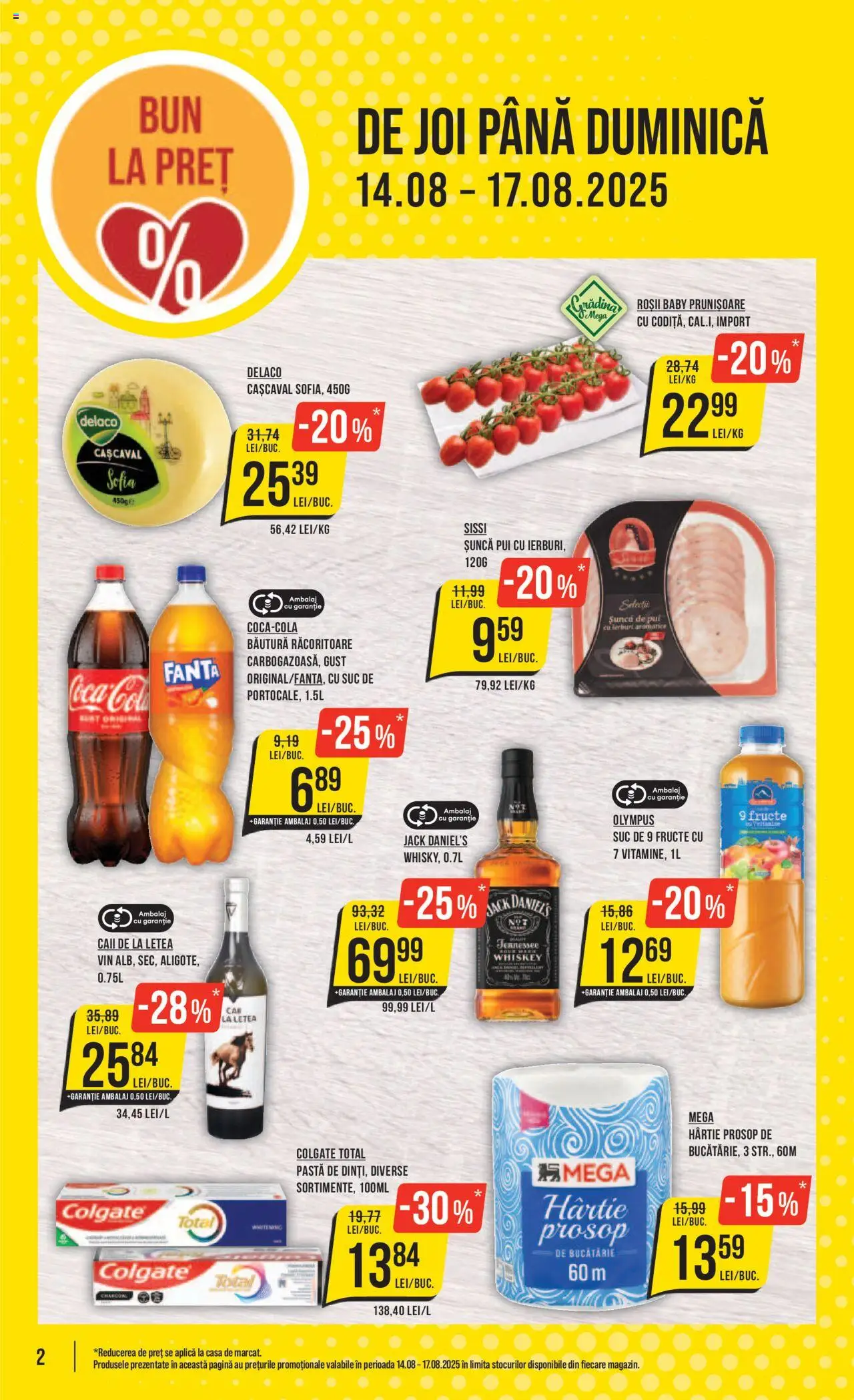Catalog Mega Image 14 - 19 August 2025 | Pagina 2 | Produse: Light Kedi Konservesi, Cașcaval, Whiskey, Fructe