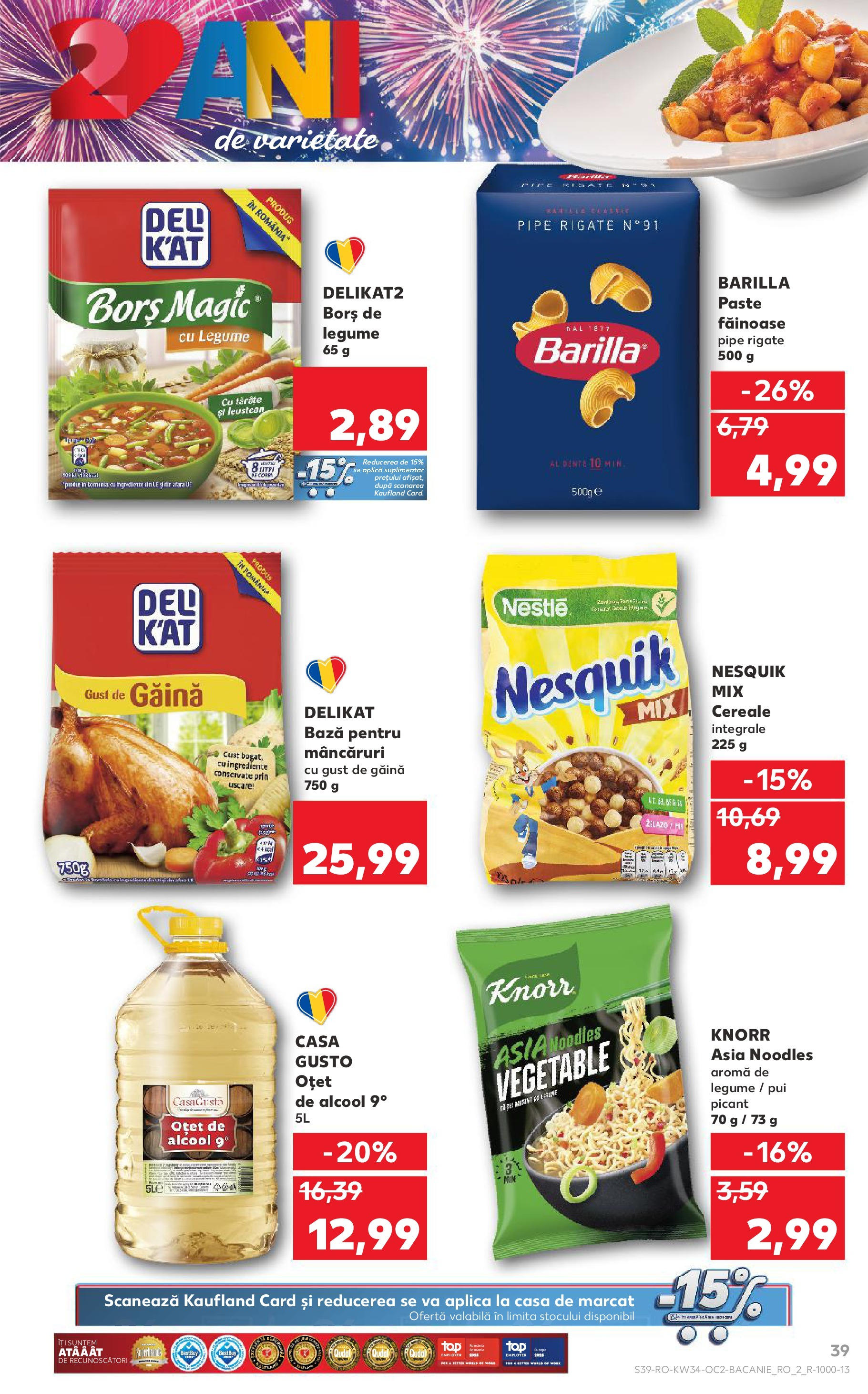 Catalog Kaufland 20 - 25 August 2025 | Pagina 39 | Produse: Hacıyatmaz Kedi Oyuncağı, Oțet, Cereale, Paste