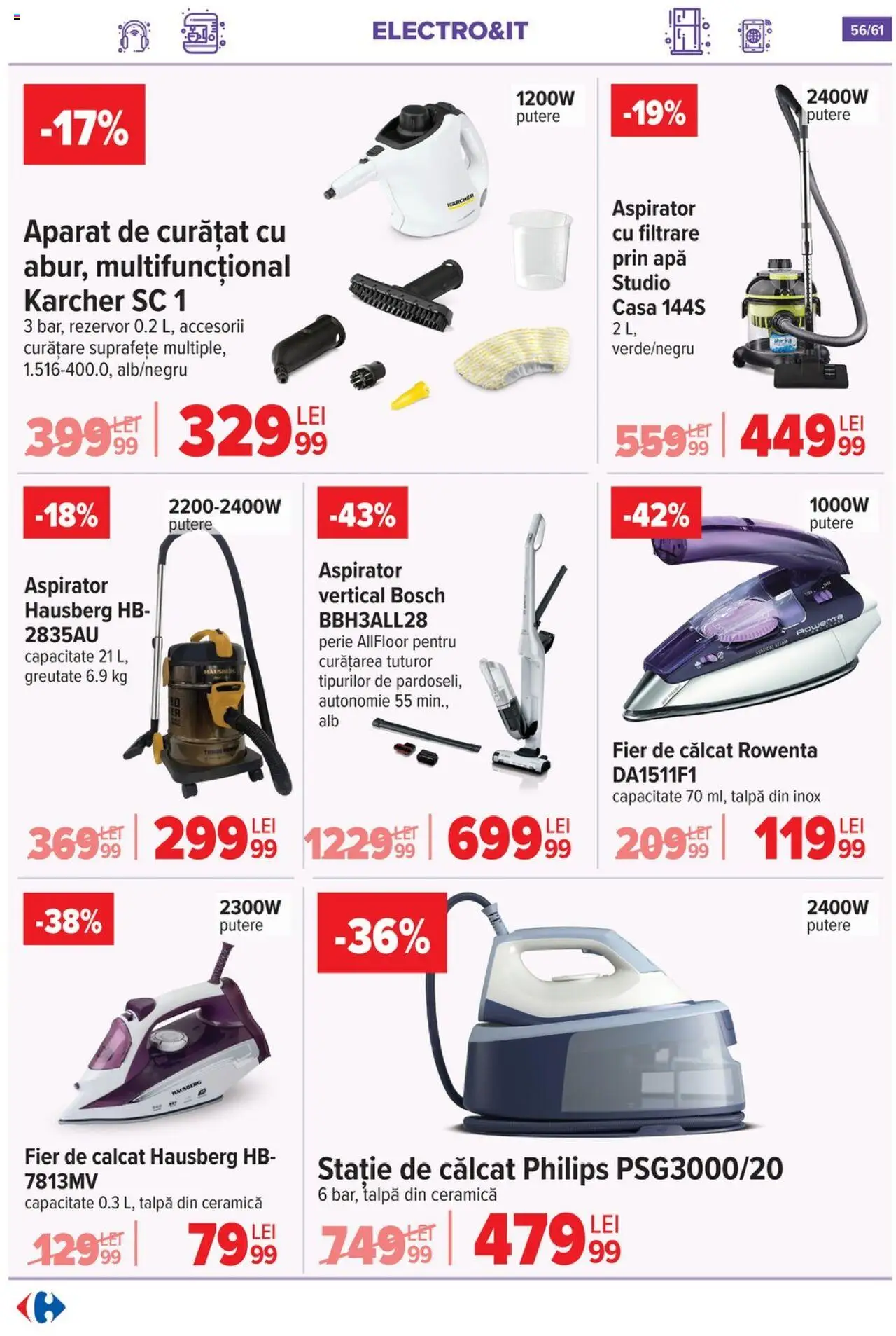 Catalog Carrefour 20 August - 1 Septembrie 2025 | Pagina 57 | Produse: Fier de călcat, Aspirator, Perie, Apă