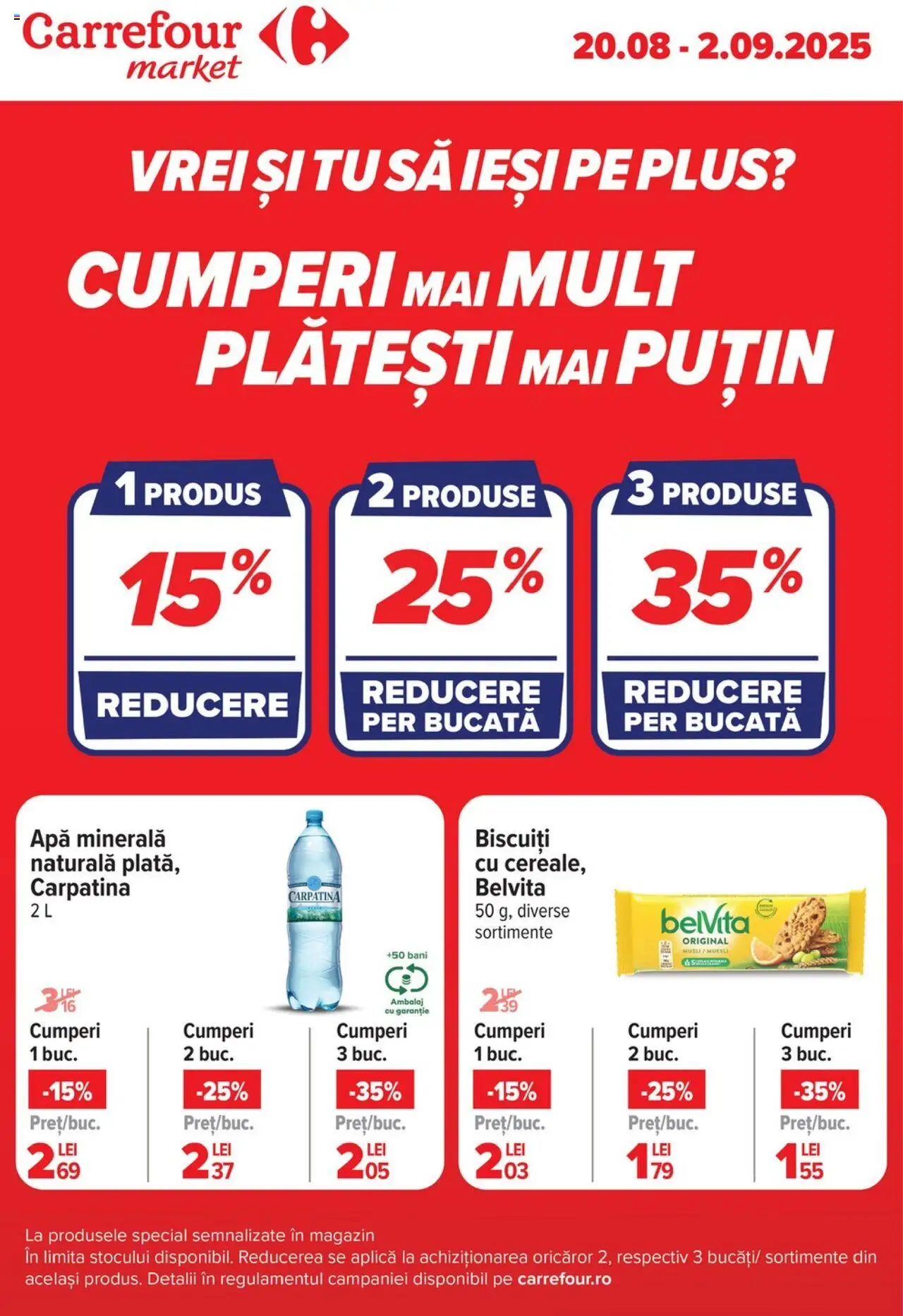 Catalog Carrefour 20 August - 1 Septembrie 2025 | Pagina 1 | Produse: Yazı tahtası kalemi, Biscuiți, Apă