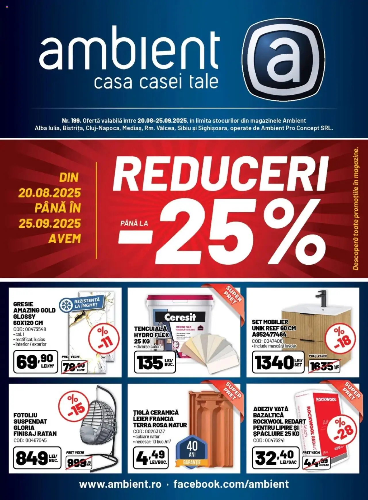 Catalog Ambient 20 August - 24 Septembrie 2025 | Pagina 1 | Produse: Gresie, Lavoar, Țiglă, Adeziv