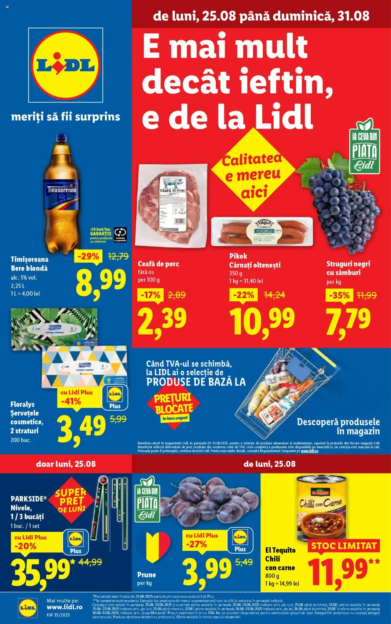 Catalog LIDL 25 - 30 August 2025 | Pagina 3 | Produse: Keçeli kalem, Lapte, Bere, Cârnați