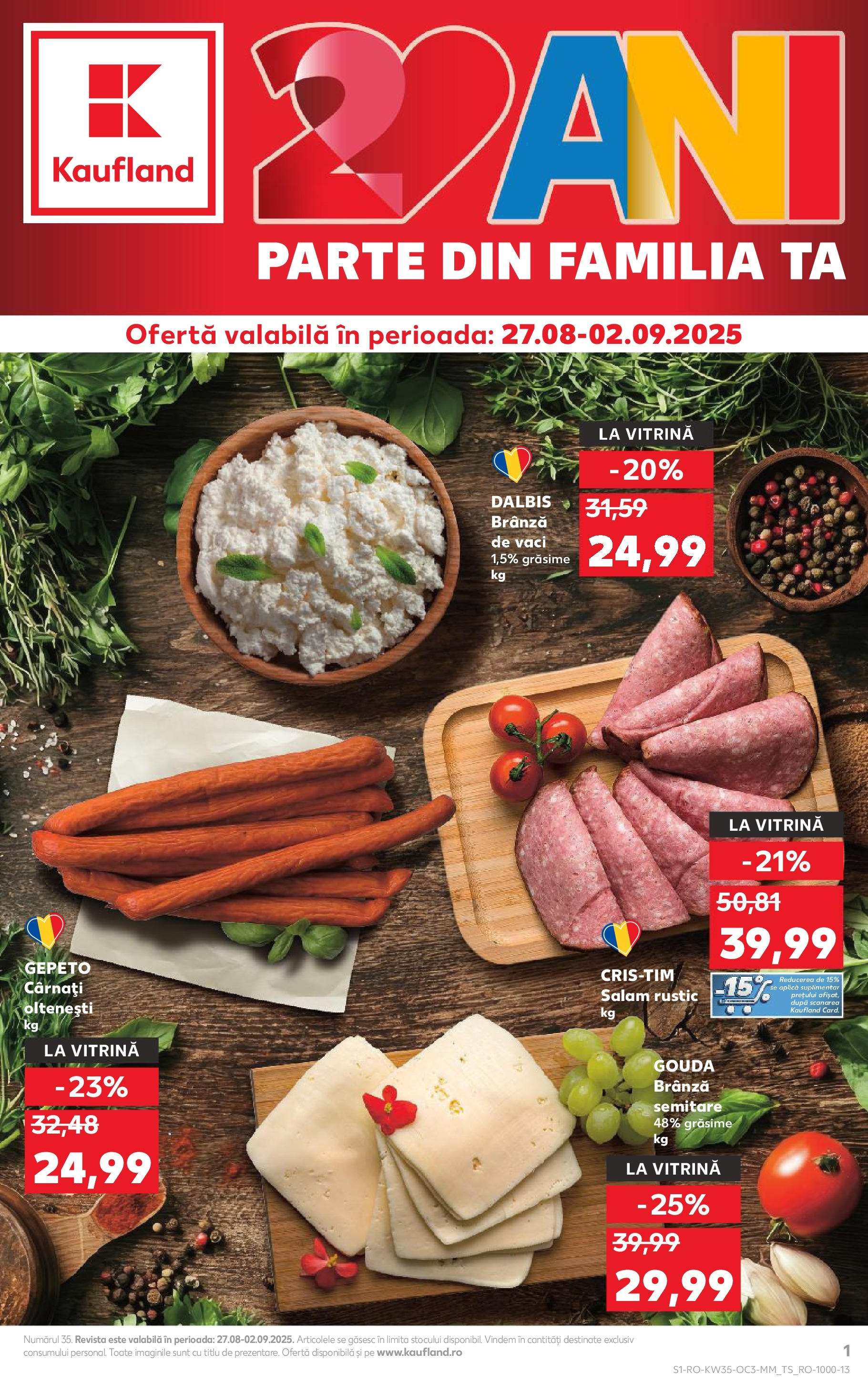 Catalog Kaufland 27 August - 1 Septembrie 2025 | Pagina 1 | Produse: Brânză, Salam, Gouda, Cârnați