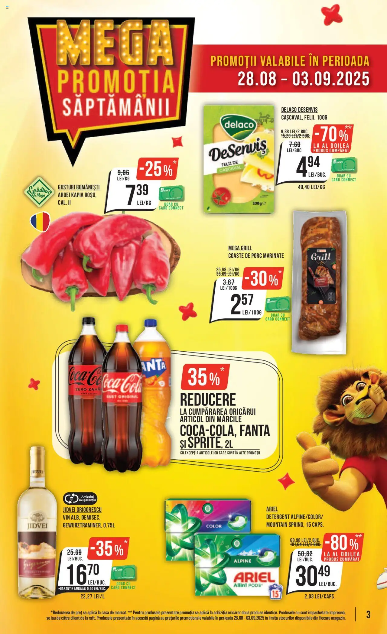 Catalog Mega Image 28 August - 2 Septembrie 2025 | Pagina 3 | Produse: Light Kedi Konservesi, Grill, Cașcaval, Ardei