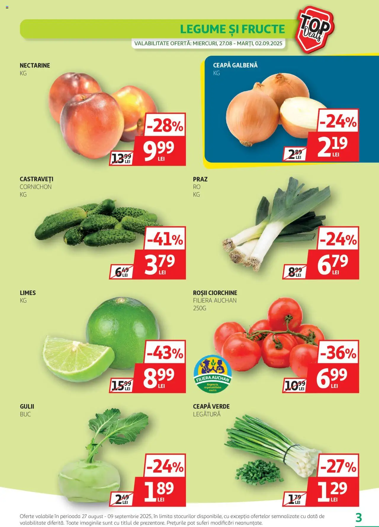 Catalog Auchan 27 August - 8 Septembrie 2025 | Pagina 3 | Produse: Ceapă galbenă, Castraveți, Legume, Fructe