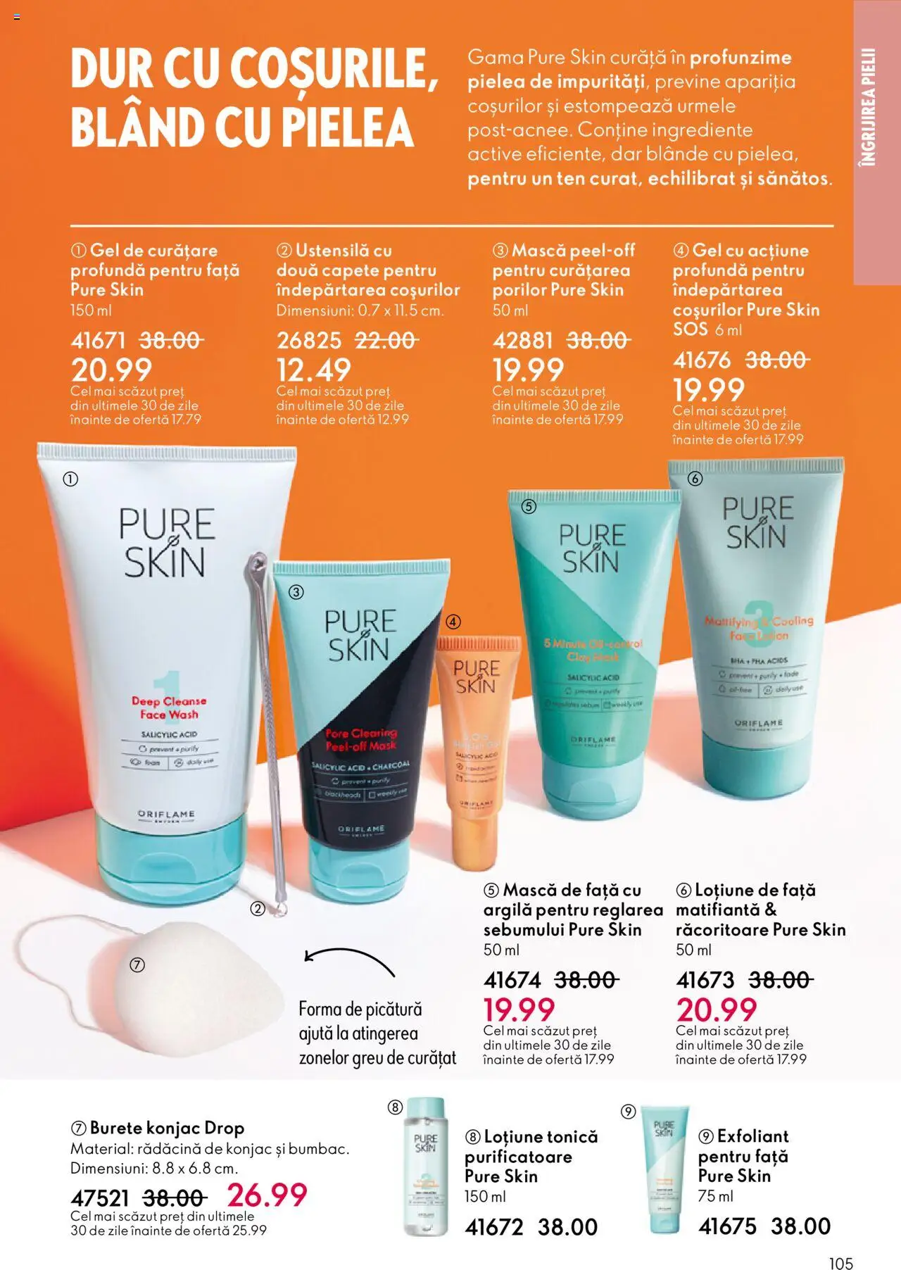 Catalog Oriflame 1 - 20 Octombrie 2025 | Pagina 105 | Produse: Loțiune tonică, Exfoliant, Gel de curățare, Burete