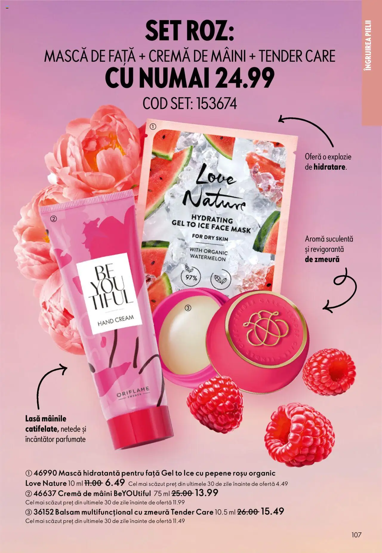 Catalog Oriflame 1 - 20 Octombrie 2025 | Pagina 107 | Produse: Zmeură, Balsam, Cremă, Cremă de mâini