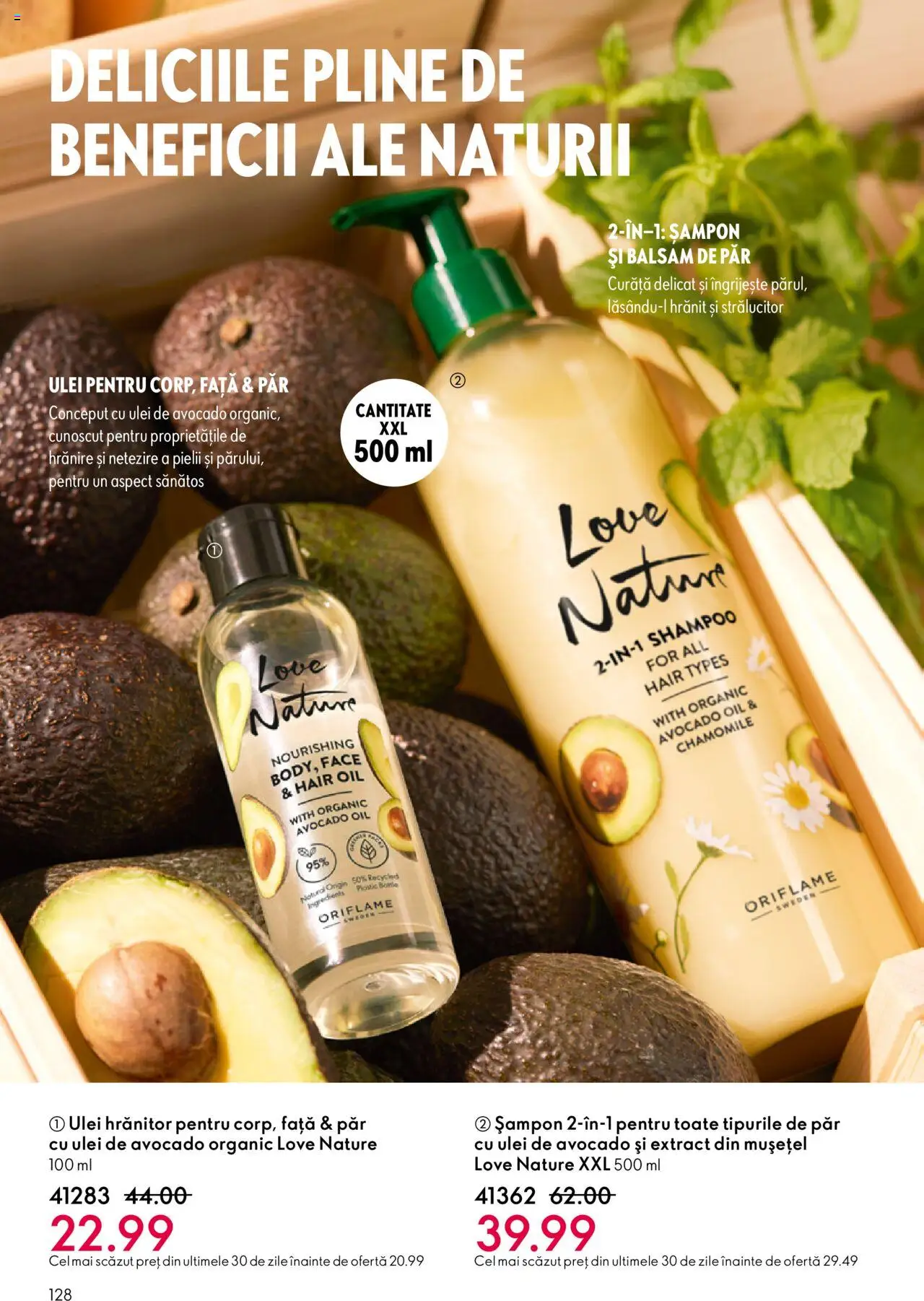 Catalog Oriflame 1 - 20 Octombrie 2025 | Pagina 128 | Produse: Șampon, Balsam de păr, Ulei, Avocado