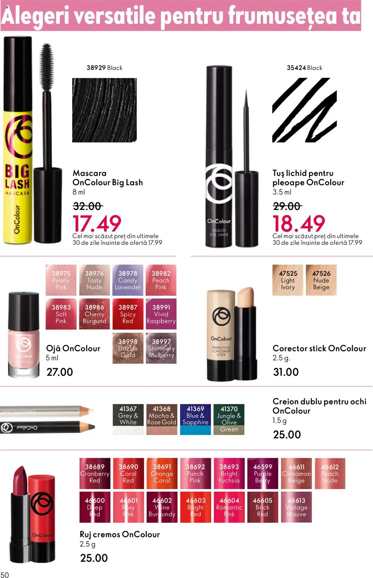 Catalog Oriflame 1 - 20 Octombrie 2025 | Pagina 50 | Produse: Concealer, Mascara, Ruj, Ojă