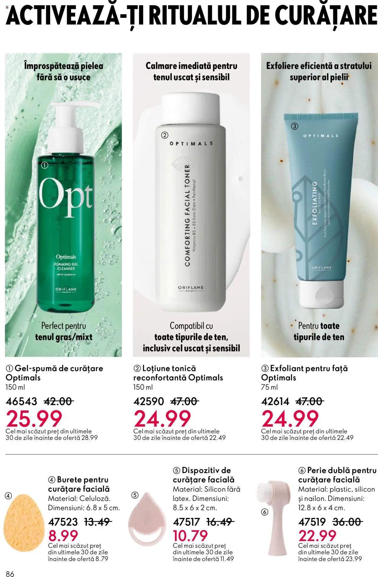 Catalog Oriflame 1 - 20 Octombrie 2025 | Pagina 86 | Produse: Loțiune tonică, Exfoliant, Perie, Burete