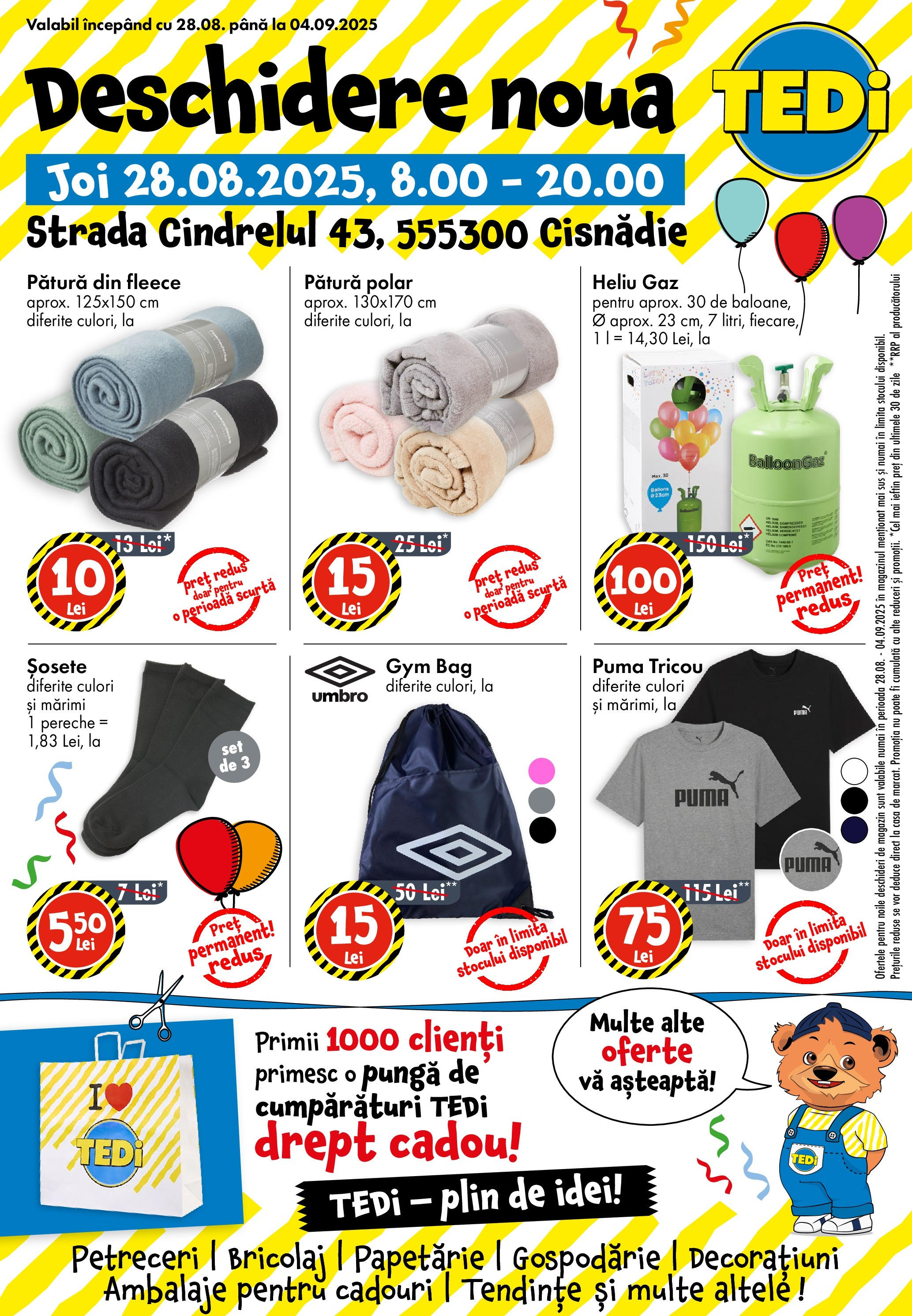 Catalog TEDi 28 August - 3 Septembrie 2025 | Pagina 1 | Produse: Pungă, Pătură, Tricou, Șosete