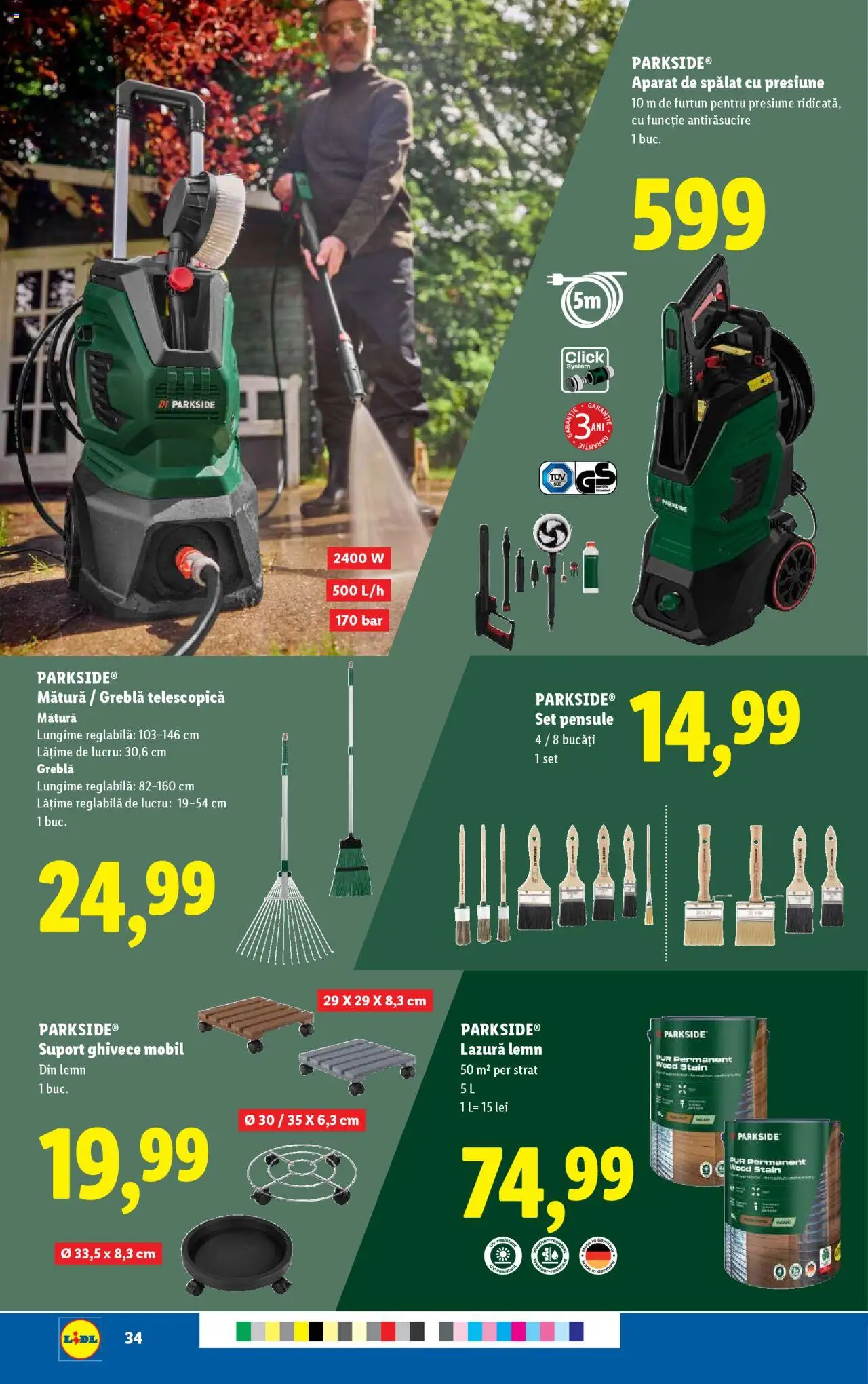 Catalog LIDL 8 - 13 Septembrie 2025 | Pagina 34 | Produse: Aparat de spălat cu presiune, Mătură, Lazură