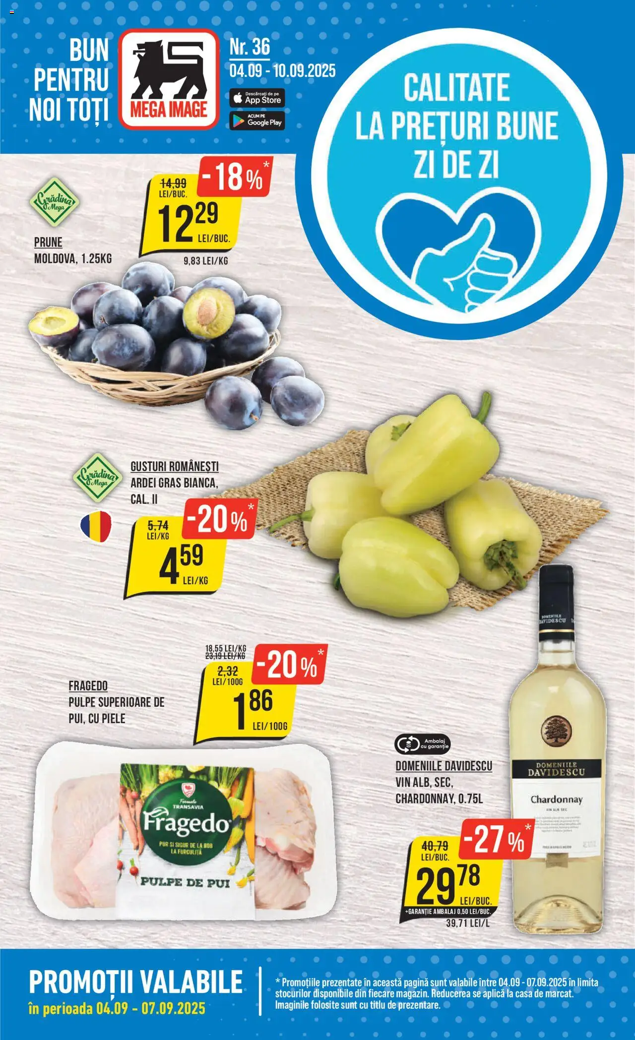 Catalog Mega Image 4 - 9 Septembrie 2025 | Pagina 1 | Produse: Hacıyatmaz Kedi Oyuncağı, Ardei, Vin, Prune