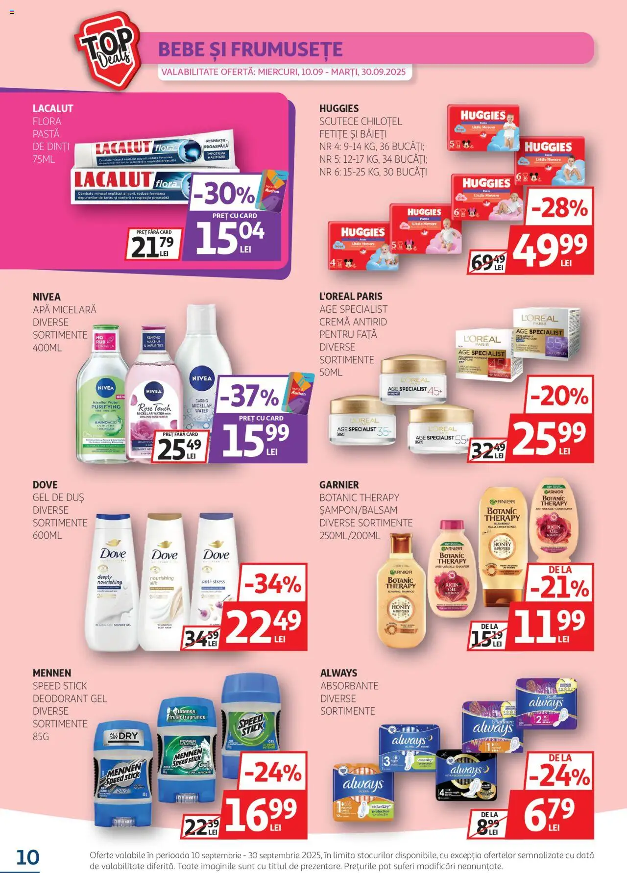 Catalog Auchan 10 - 29 Septembrie 2025 | Pagina 10 | Produse: Cremă, Gel de duș, Absorbante, Apă