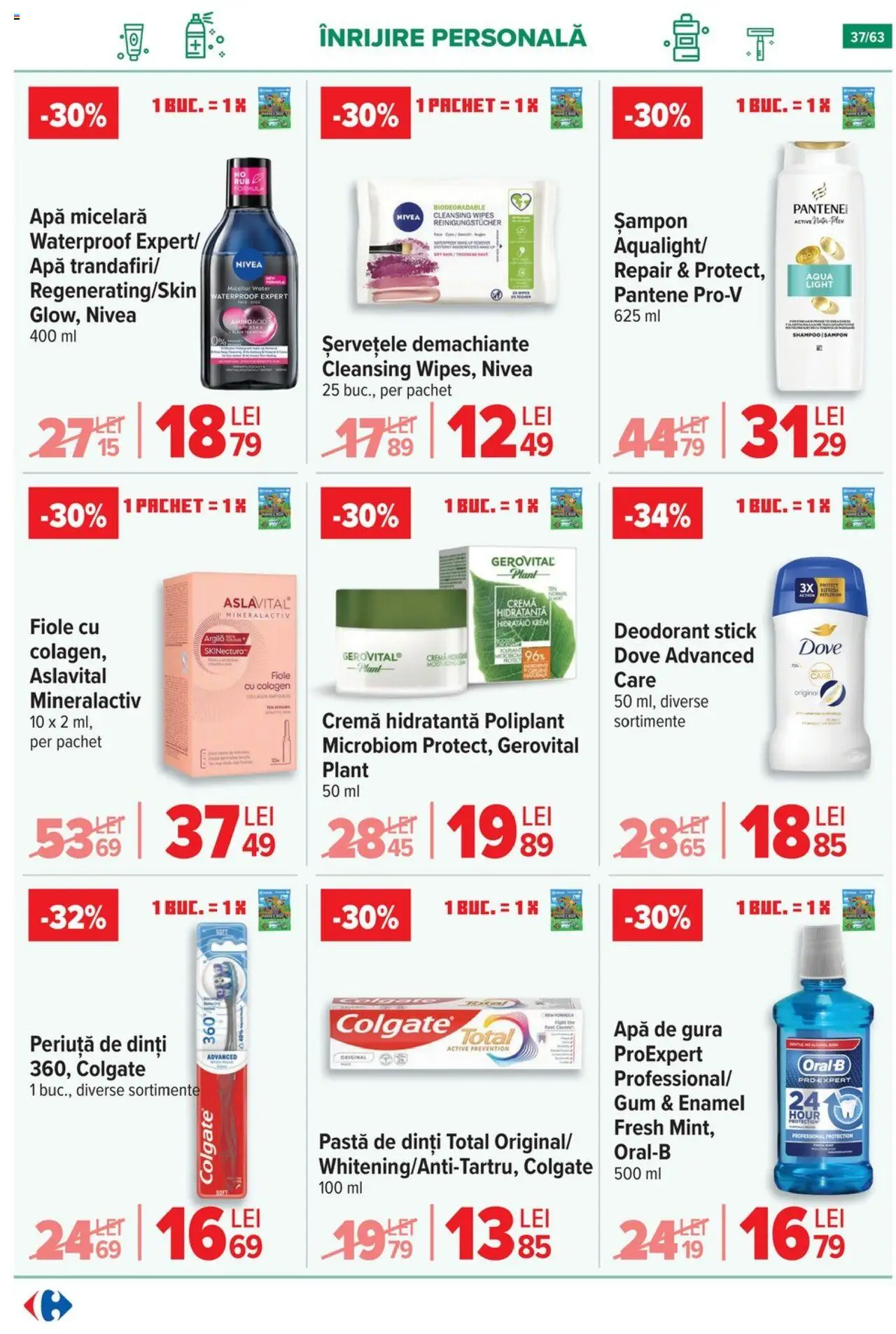 Catalog Carrefour 17 - 29 Septembrie 2025 | Pagina 37 | Produse: Cremă, Pastă de dinți, Apă, Șervețele demachiante