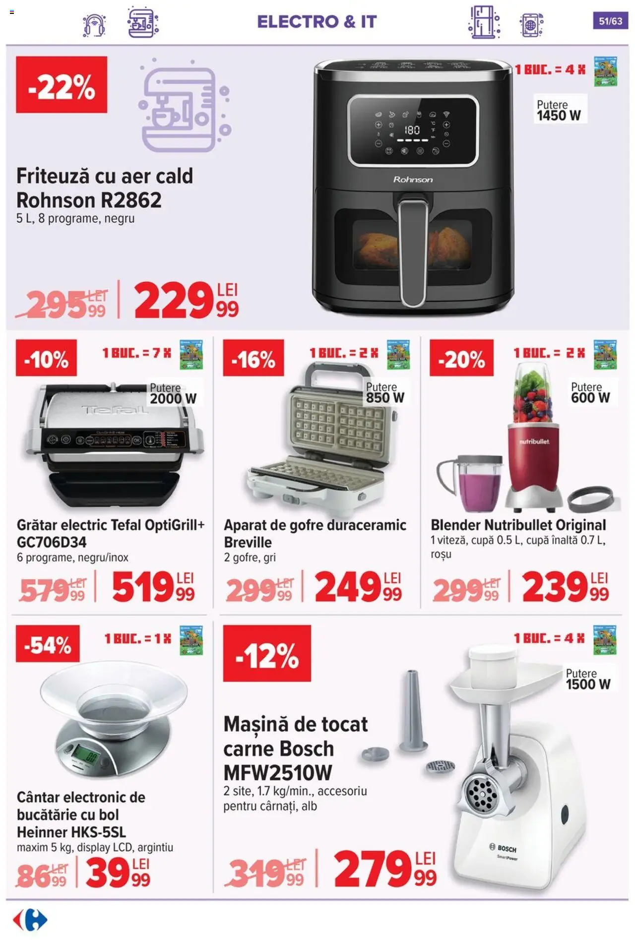 Catalog Carrefour 17 - 29 Septembrie 2025 | Pagina 51 | Produse: Mașină de tocat, Blender, Cântar electronic, Friteuză