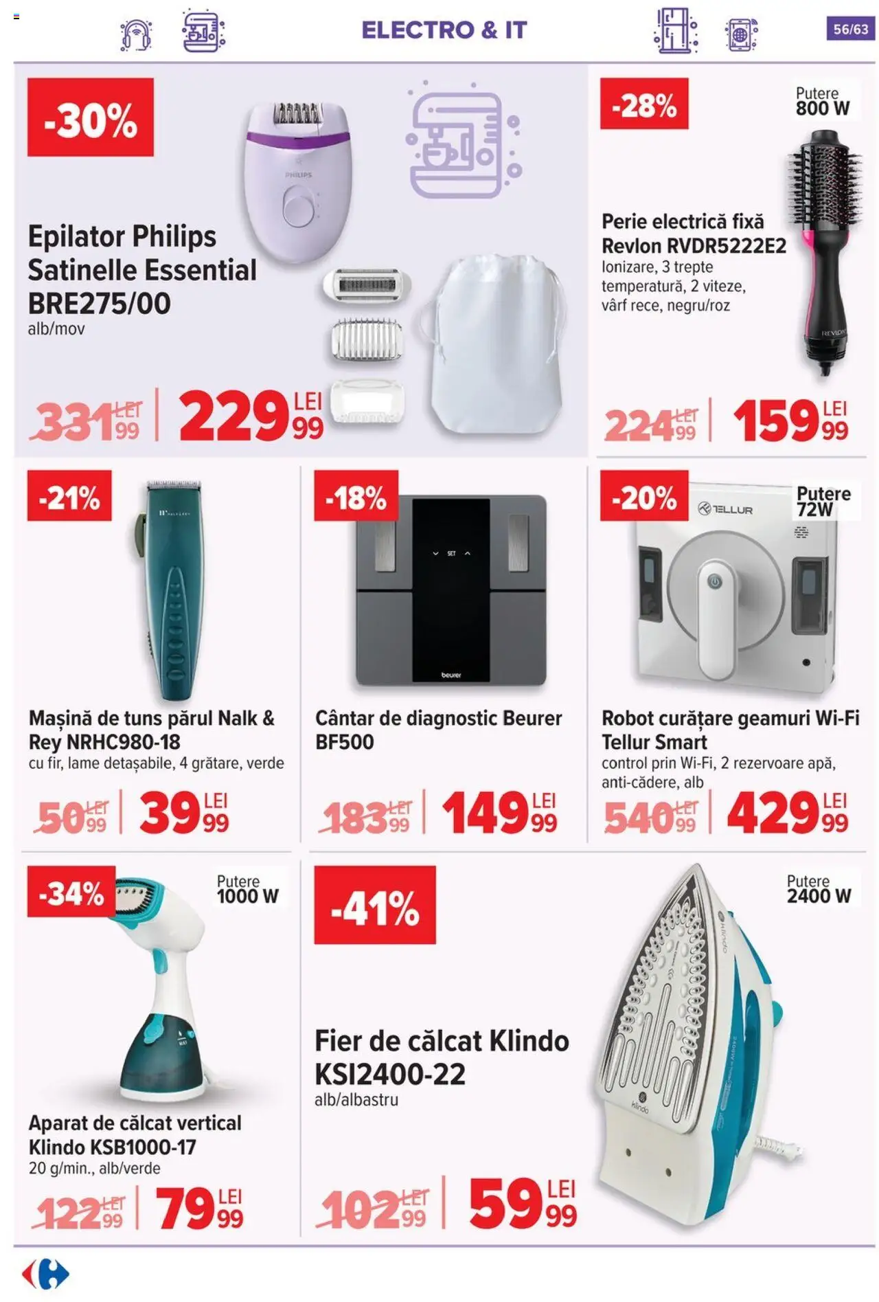 Catalog Carrefour 17 - 29 Septembrie 2025 | Pagina 56 | Produse: Aparat de călcat, Fier de călcat, Perie, Mașină de tuns