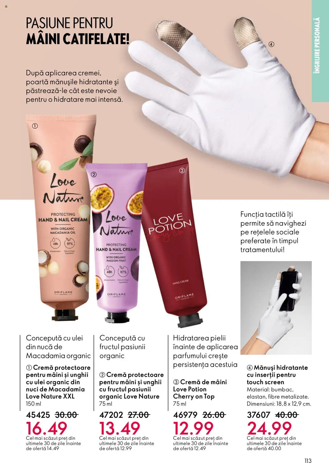 Catalog Oriflame 22 Octombrie - 10 Noiembrie 2025 | Pagina 113 | Produse: Mănuși, Top, Cremă, Nuci