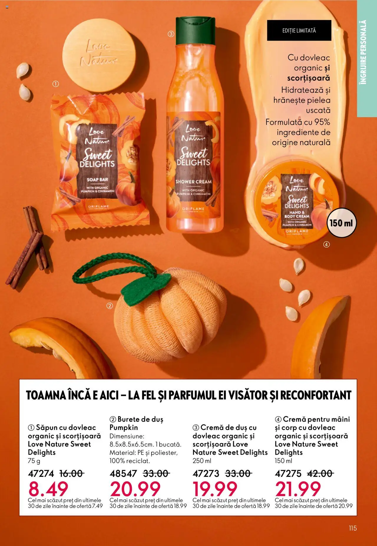 Catalog Oriflame 22 Octombrie - 10 Noiembrie 2025 | Pagina 115 | Produse: Dovleac, Duș, Burete, Săpun