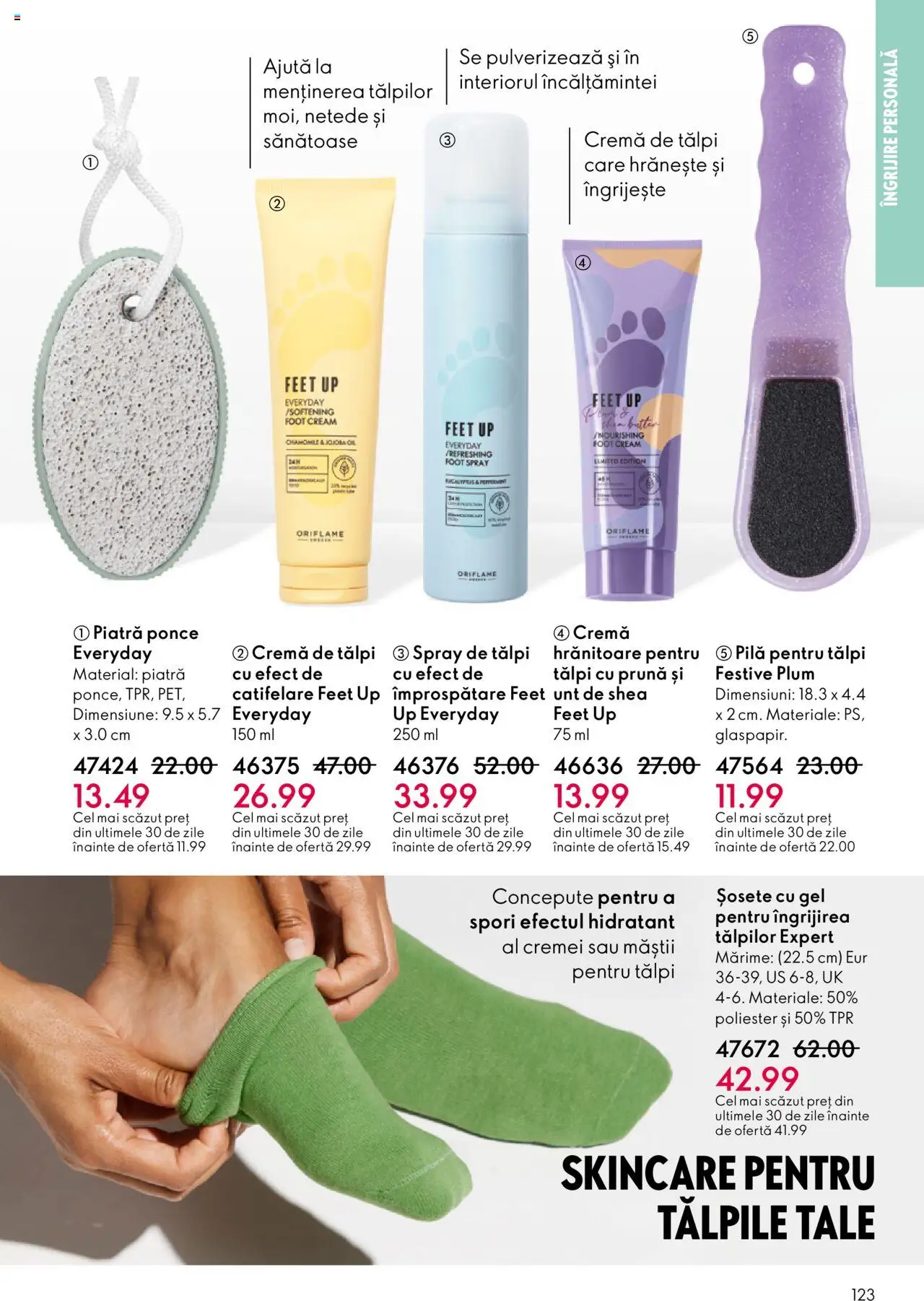 Catalog Oriflame 22 Octombrie - 10 Noiembrie 2025 | Pagina 123 | Produse: Piatră ponce, Unt, Cremă, Șosete
