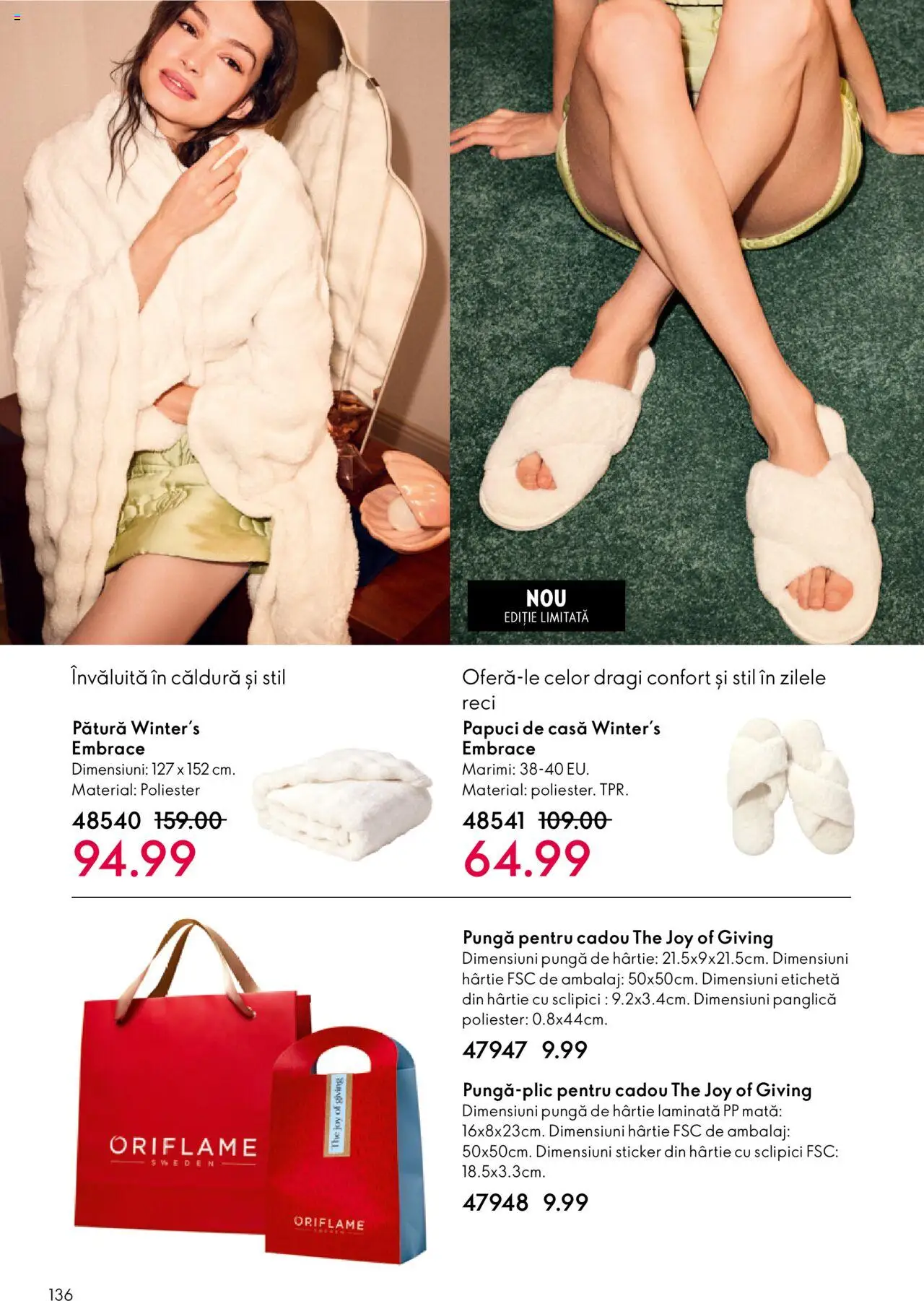 Catalog Oriflame 22 Octombrie - 10 Noiembrie 2025 | Pagina 136 | Produse: Pungă, Pătură, Papuci